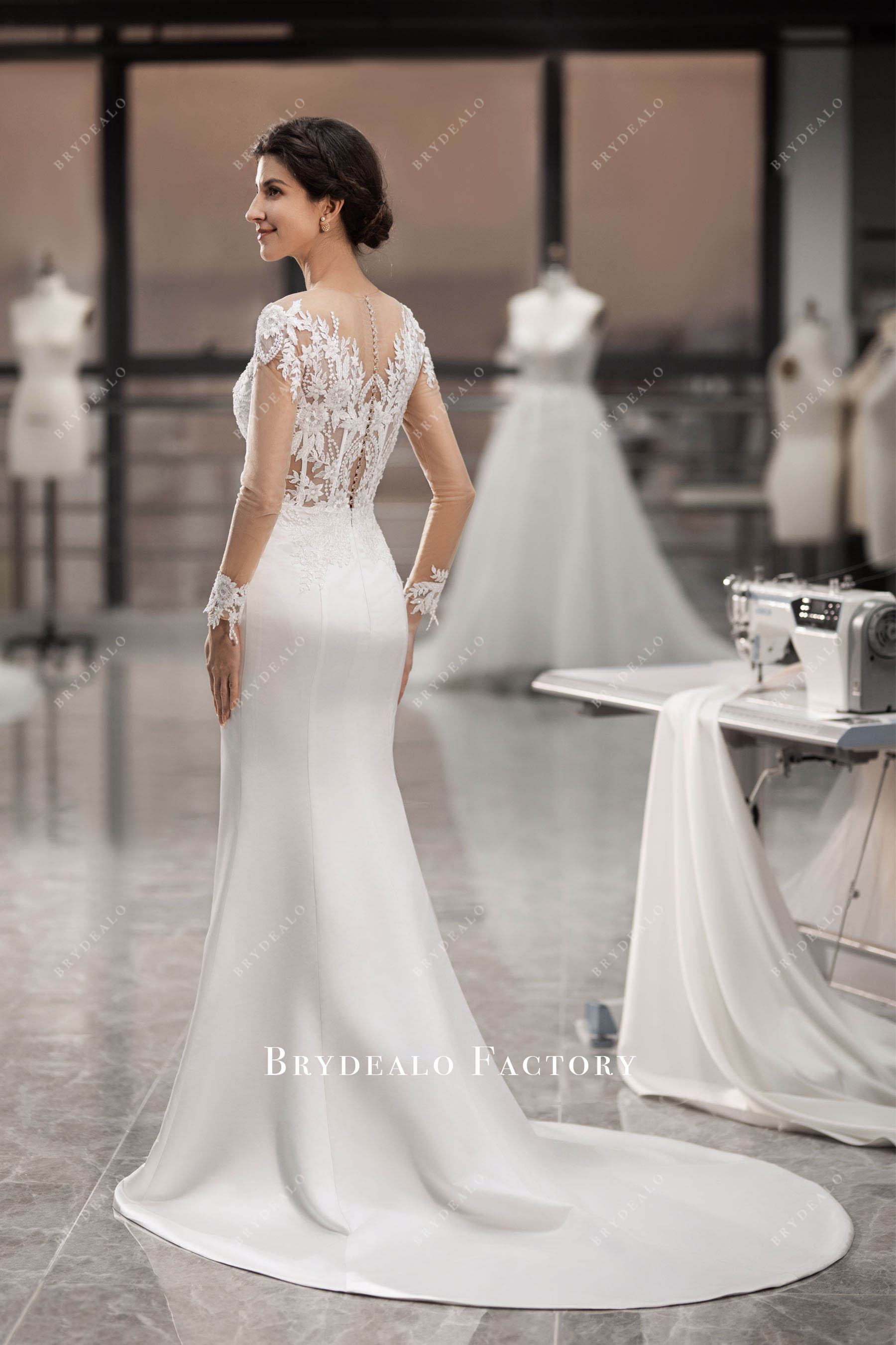 illusion beaded lace back wedding dress