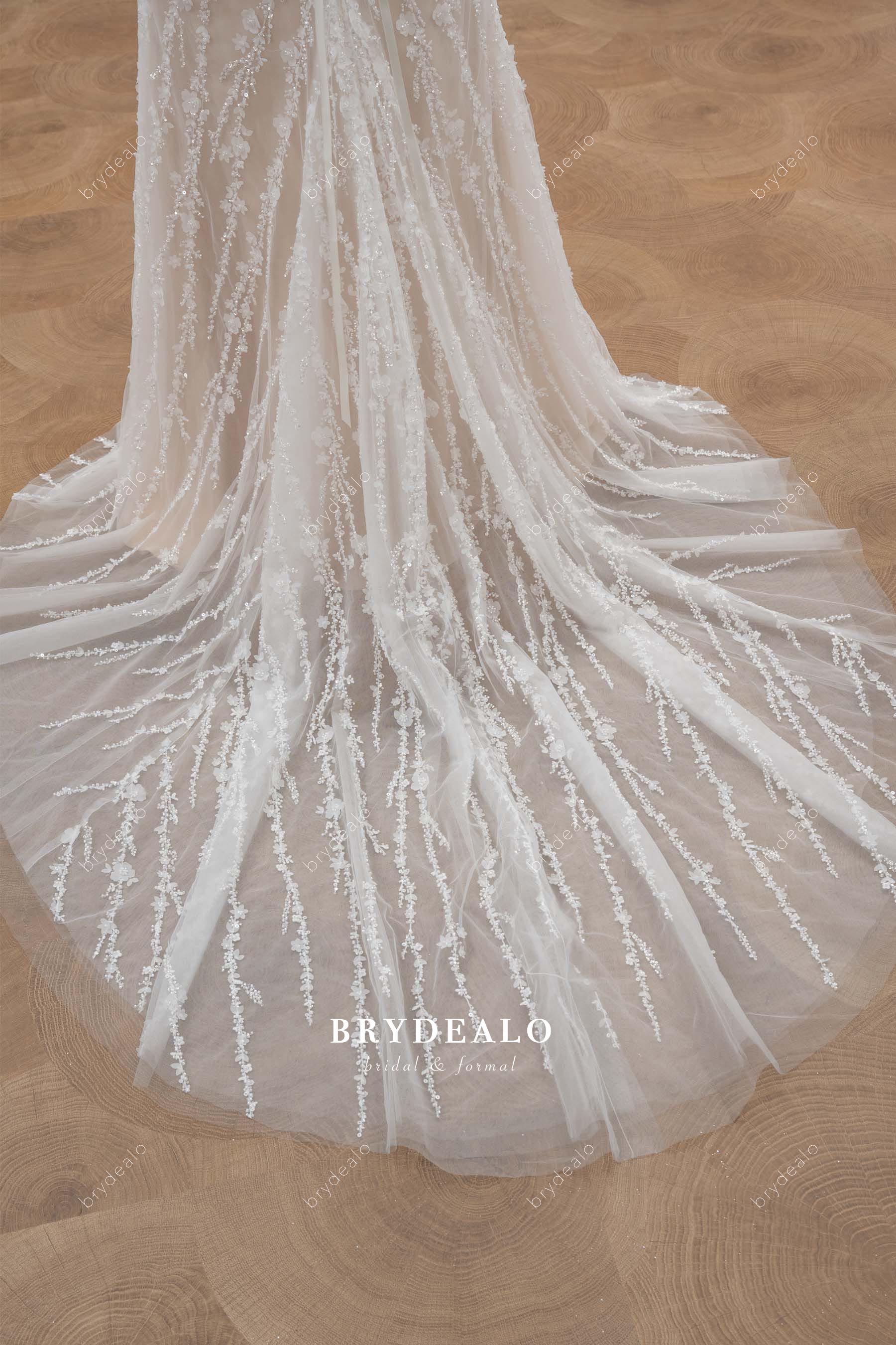 illusion beaded lace train wedding dress