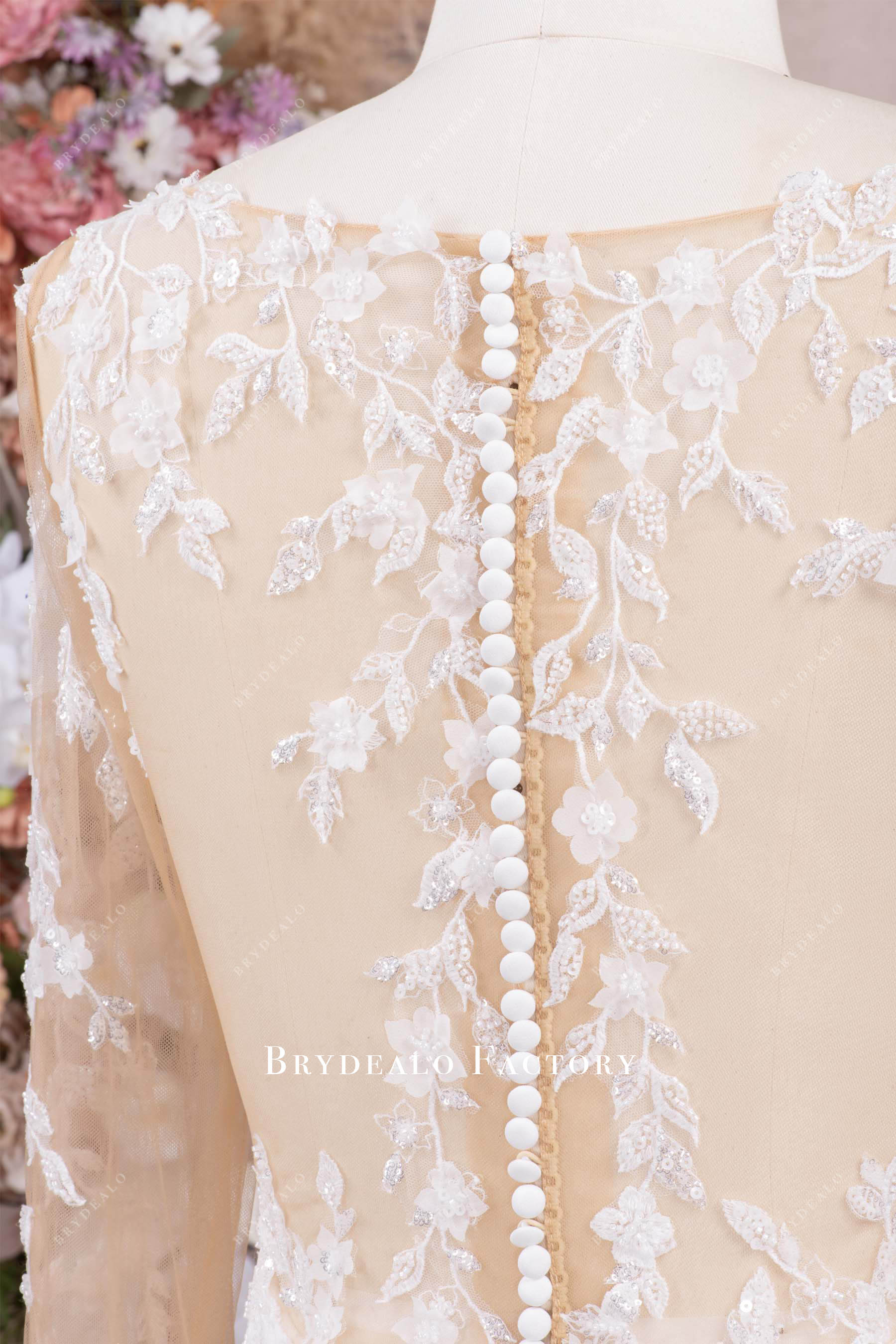 illusion buttoned back lace wedding dress