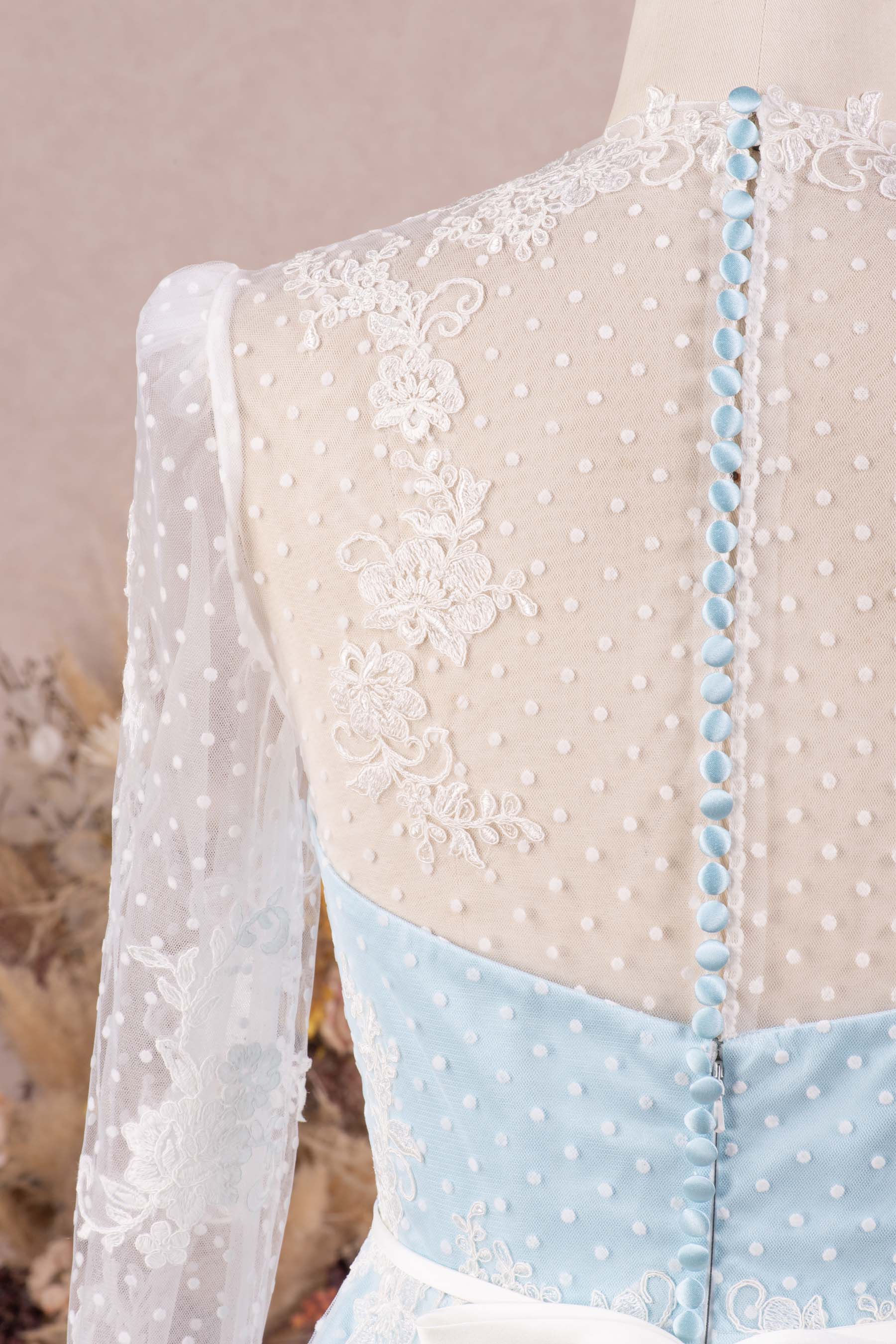illusion buttoned back wedding dress