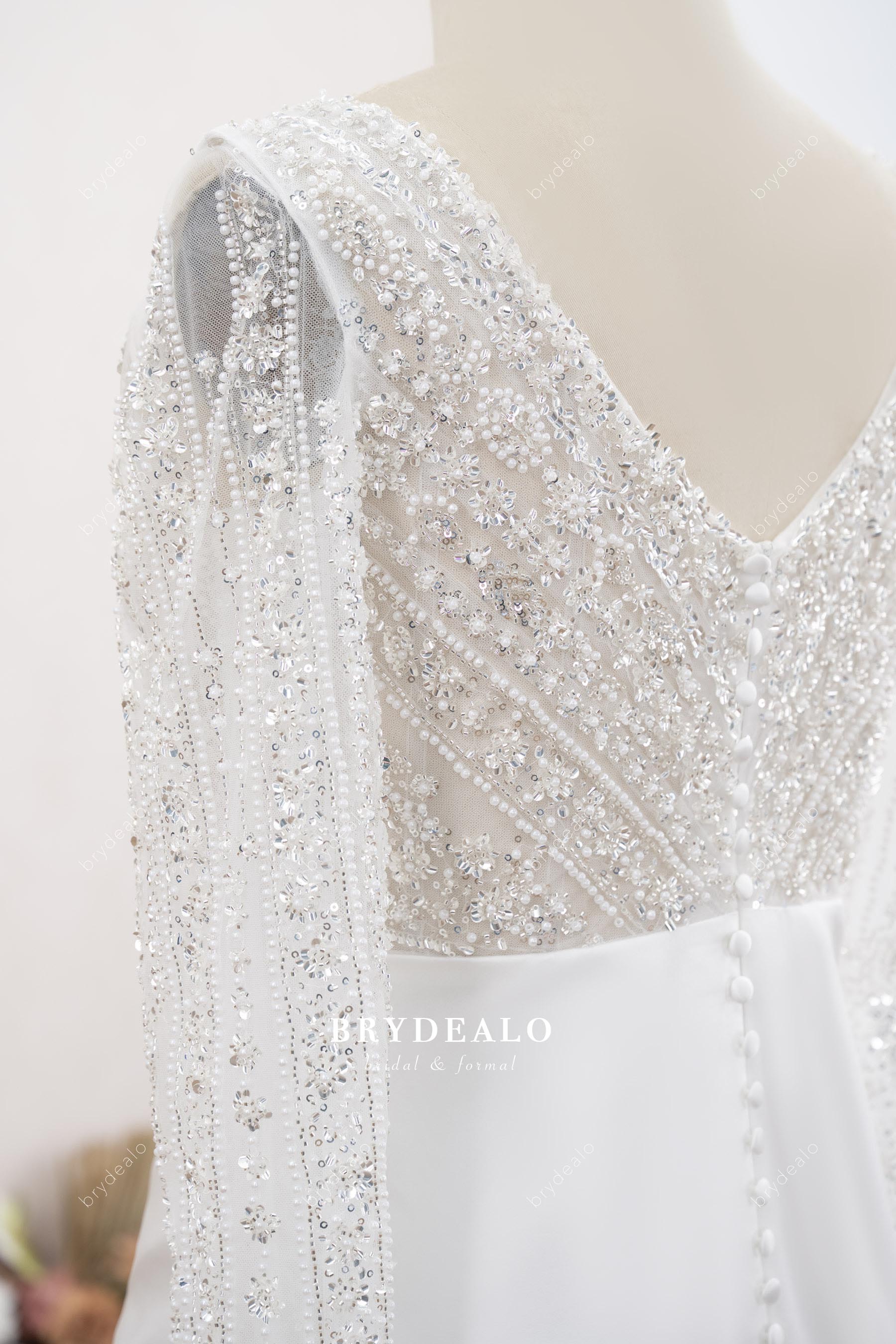 illusion buttoned back wedding dress