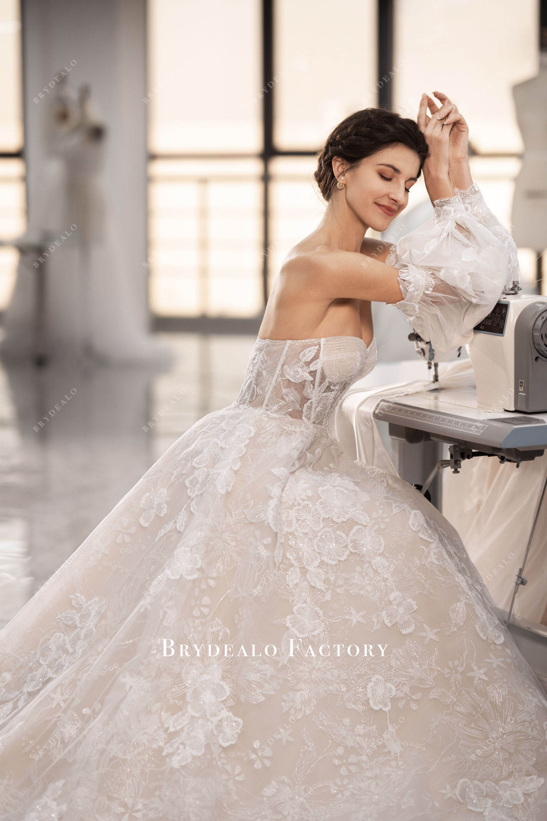 illusion corset shimmery lace wedding dress