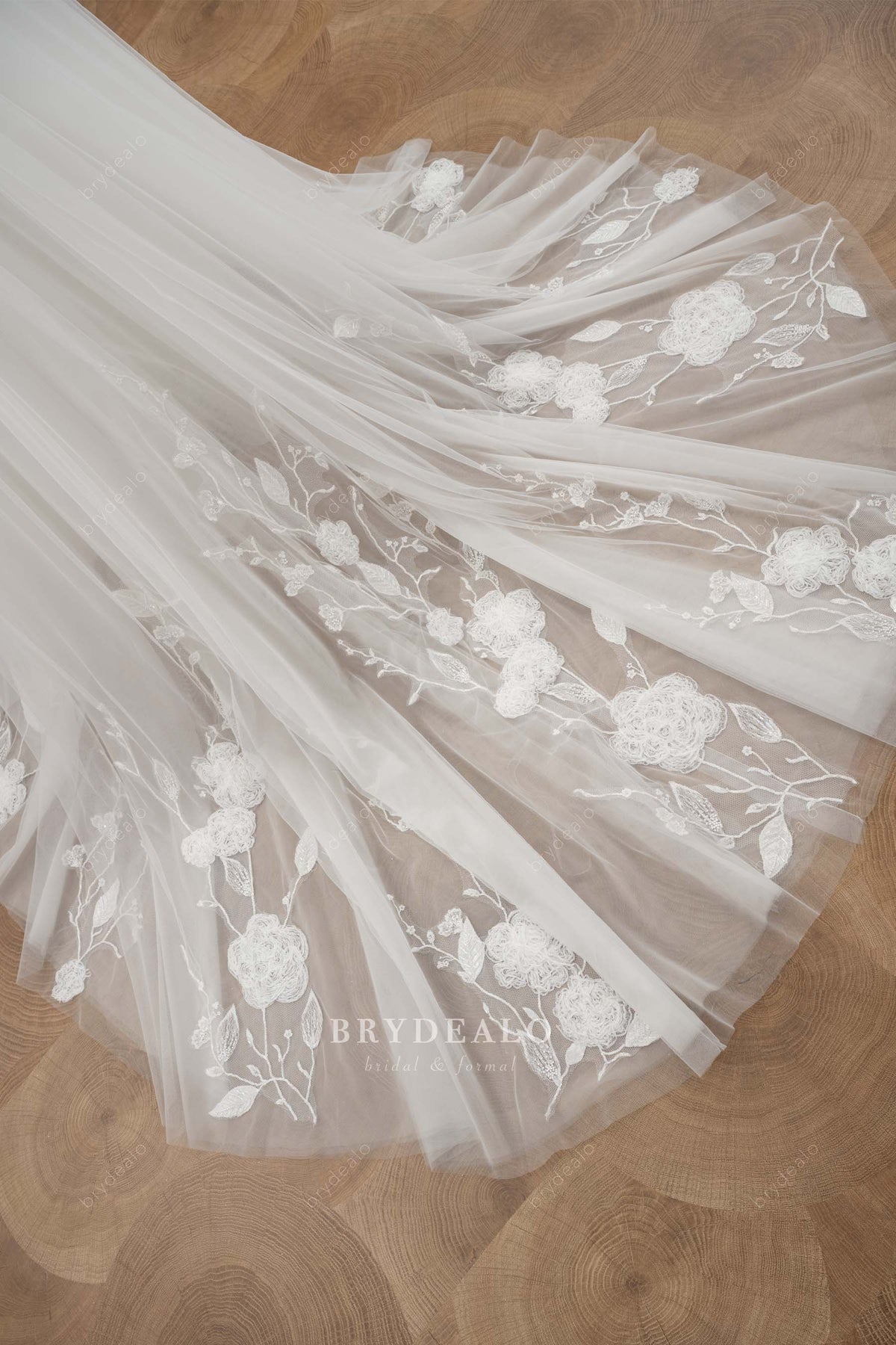 illusion flower lace train wedding dress