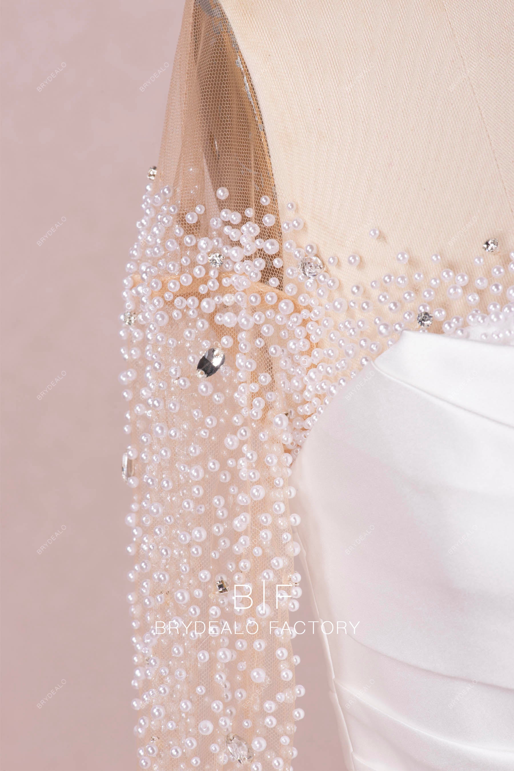 illusion hand-sewn pearl wedding dress