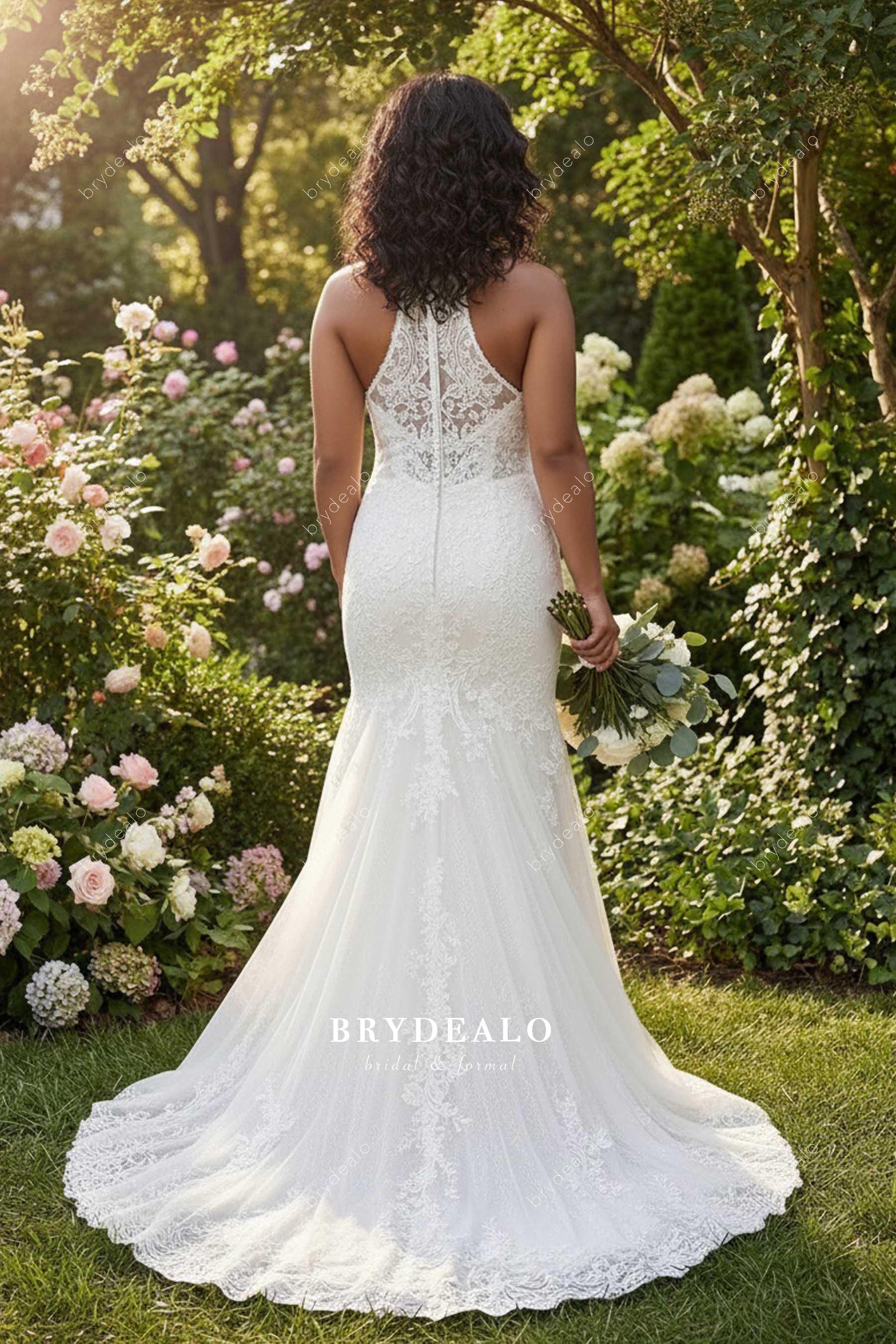 illusion lace back bridal dress