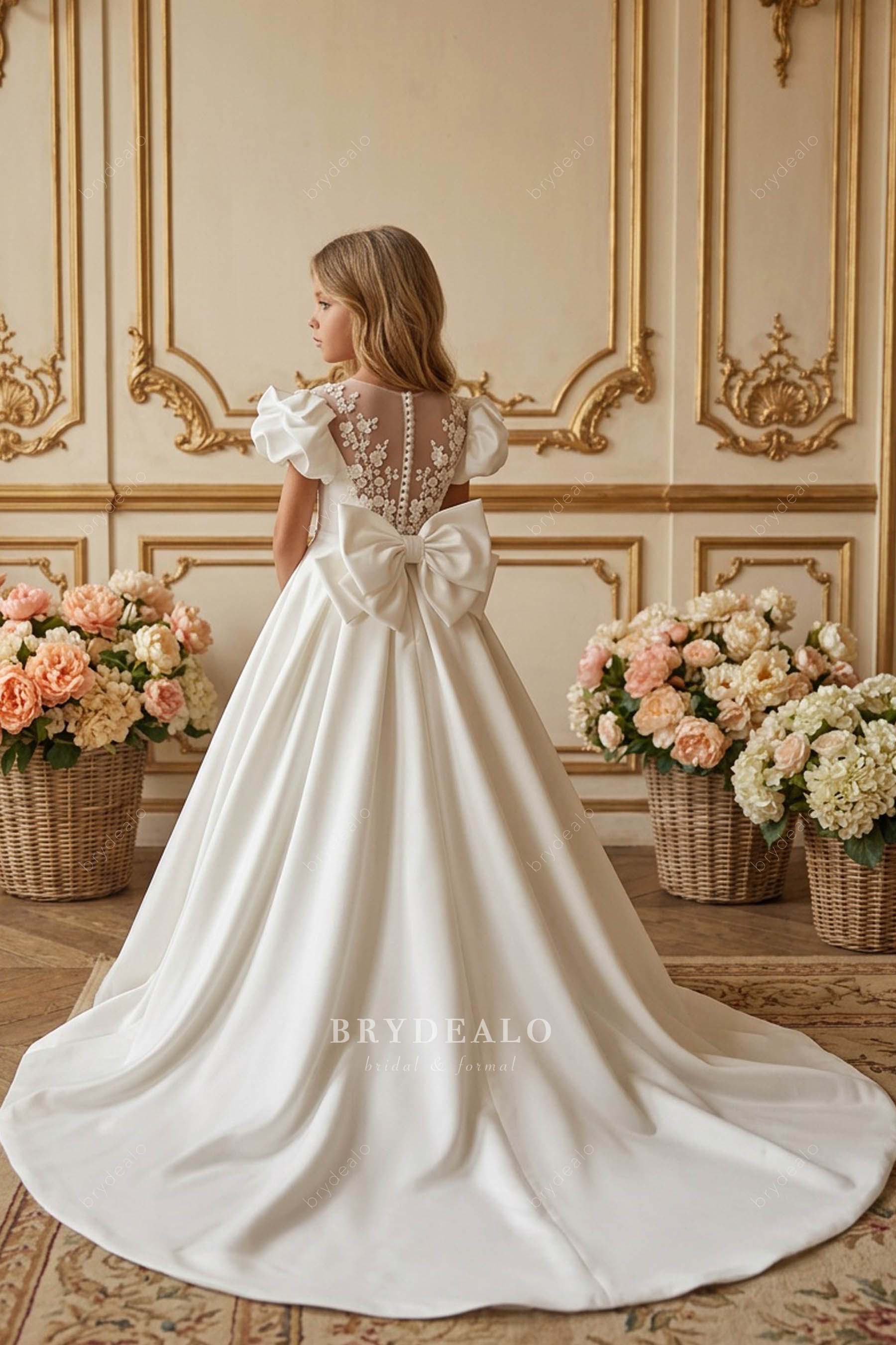 illusion lace knot back first communion dress