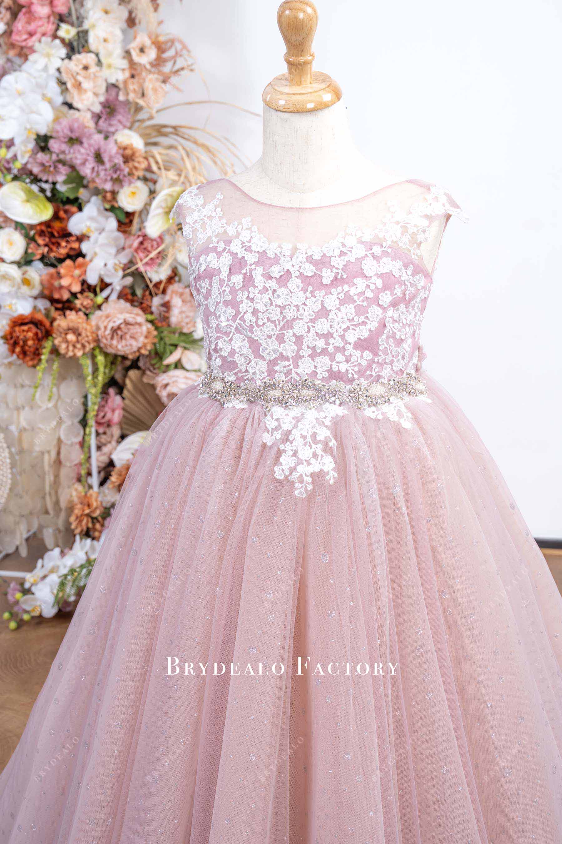 illusion lace neck flower girl dress