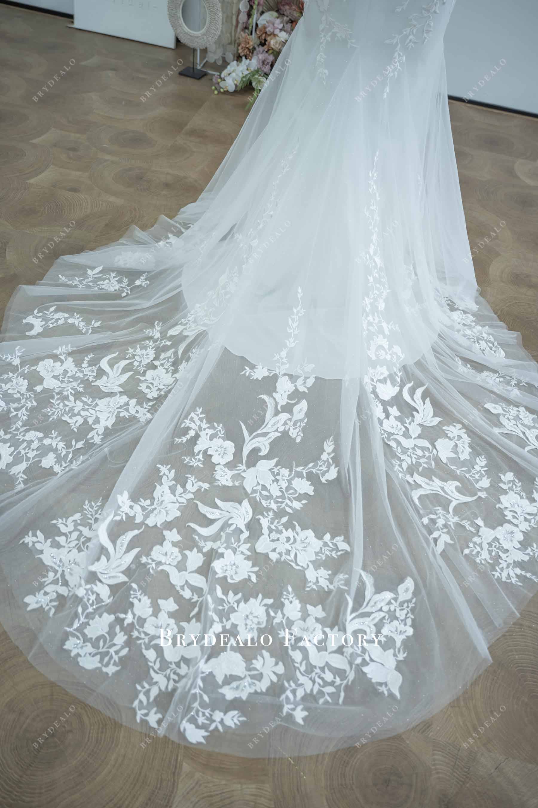 illusion lace train wedding dress