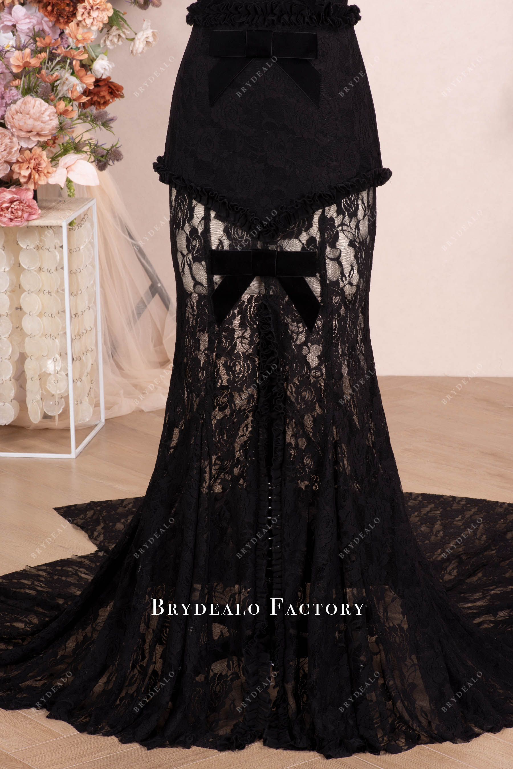 illusion long lace skirt formal dress