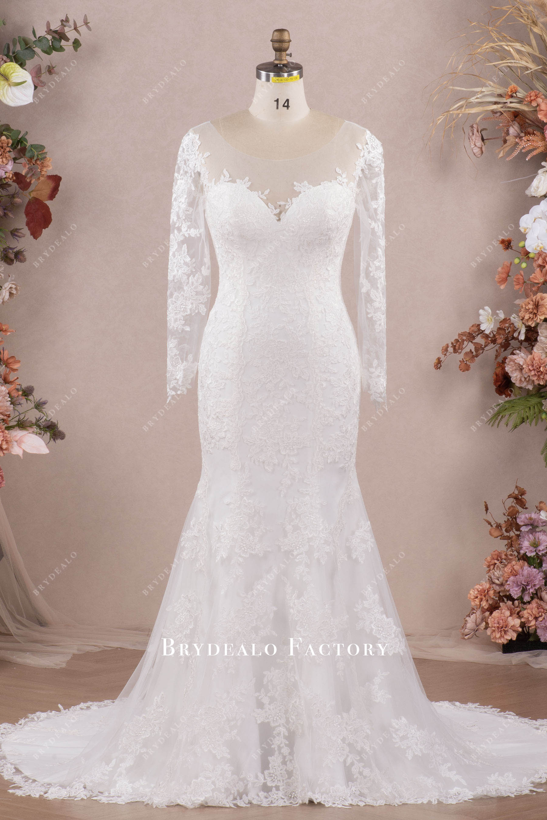 illusion long sleeve lace mermaid dress