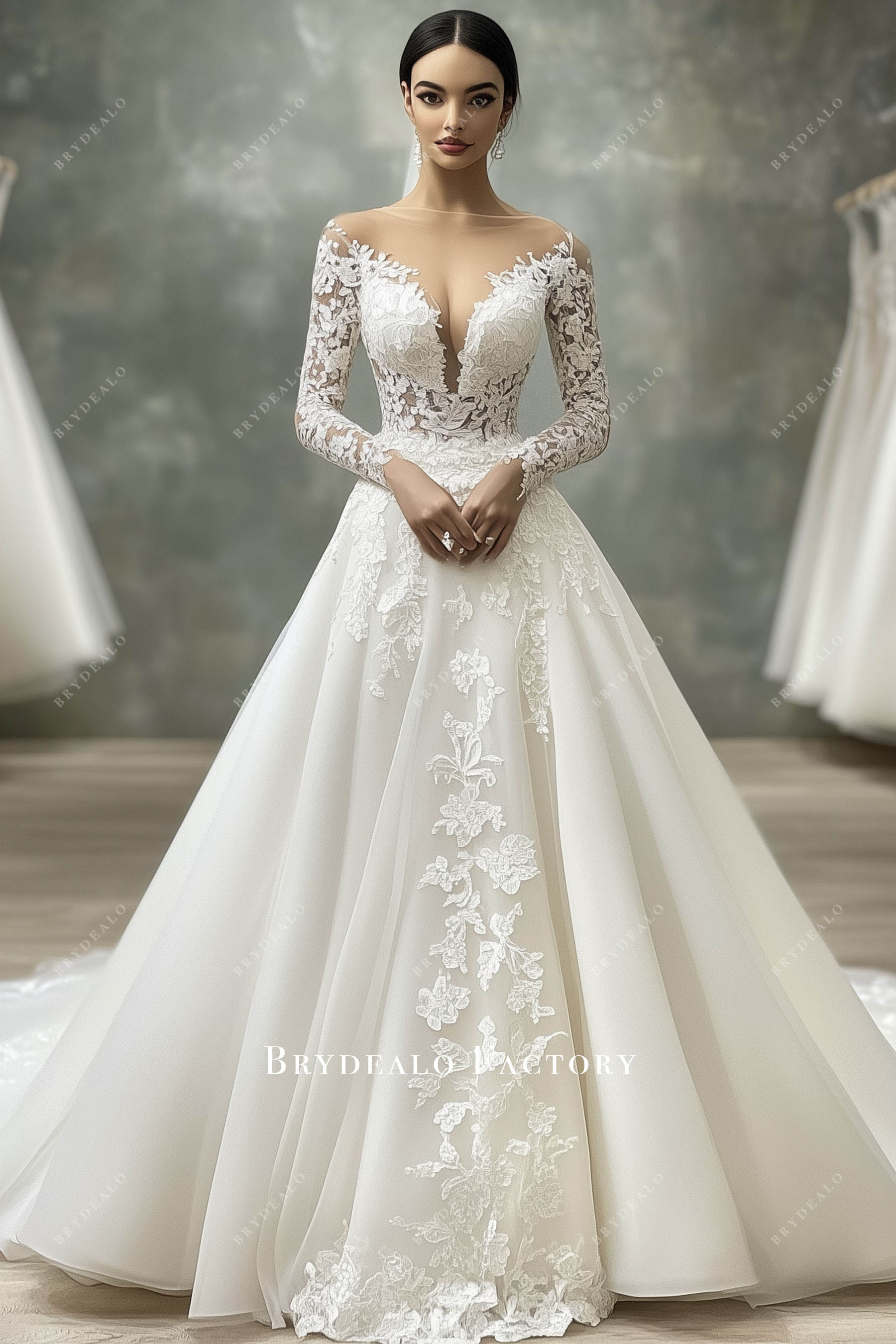 Illusion Neck Lace and Chiffon Long Gowns Gold Plus Size main image 1