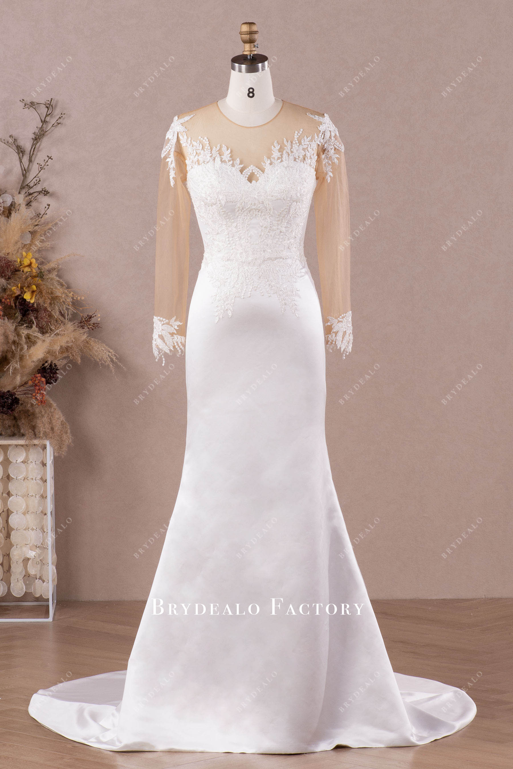 illusion long sleeve mermaid wedding dress