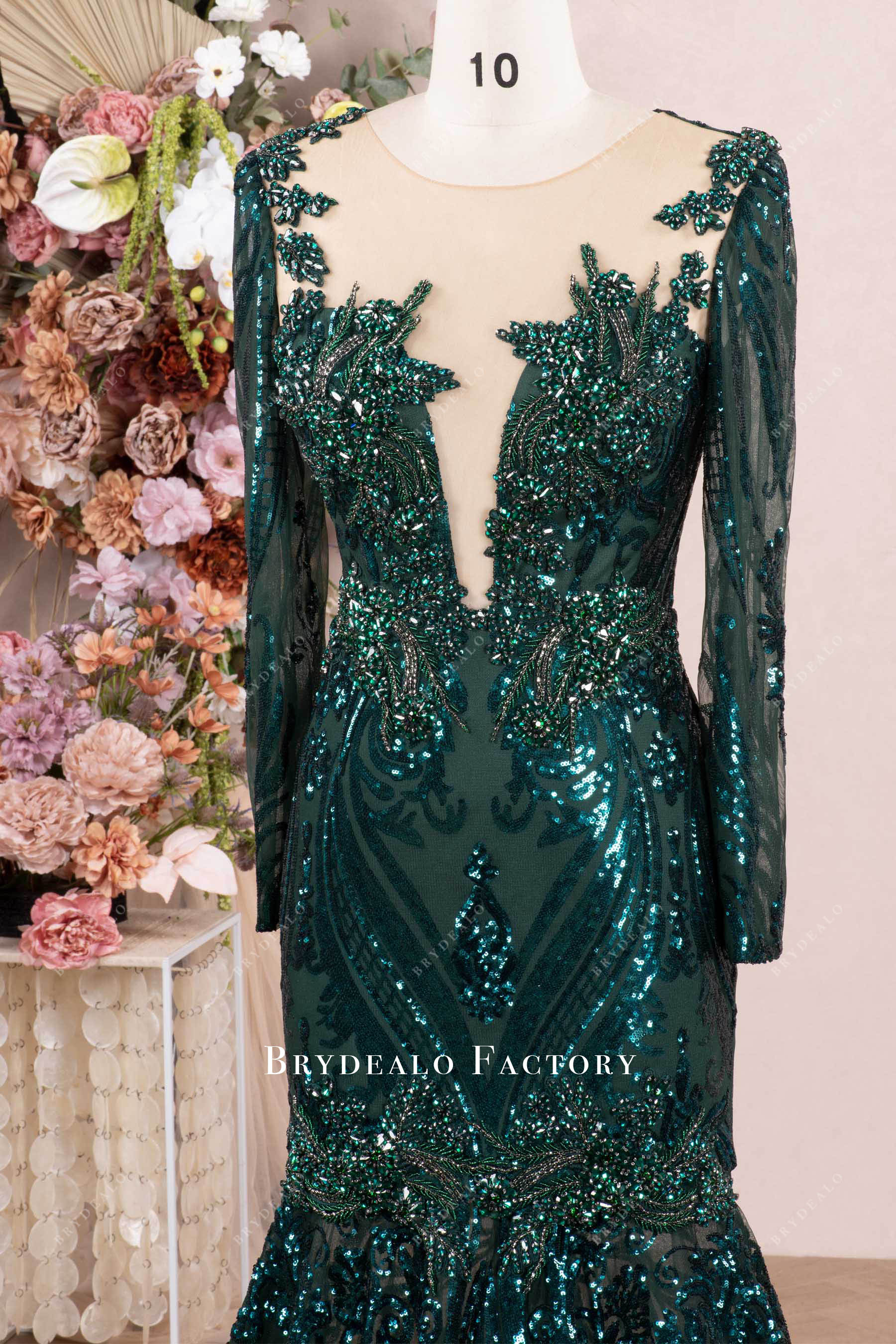 illusion long sleeve prom dress