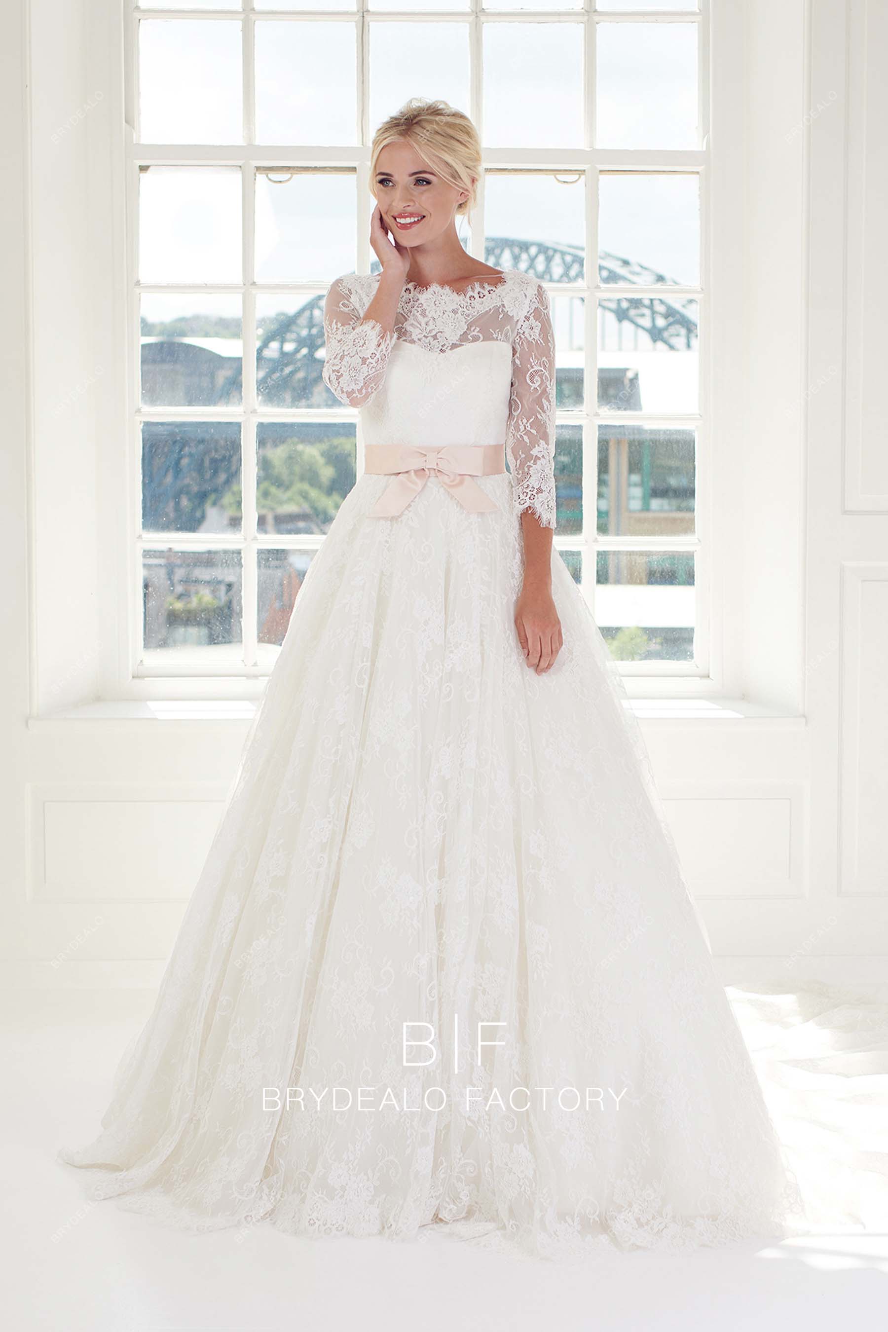 illusion neck A-line elegant wedding gown