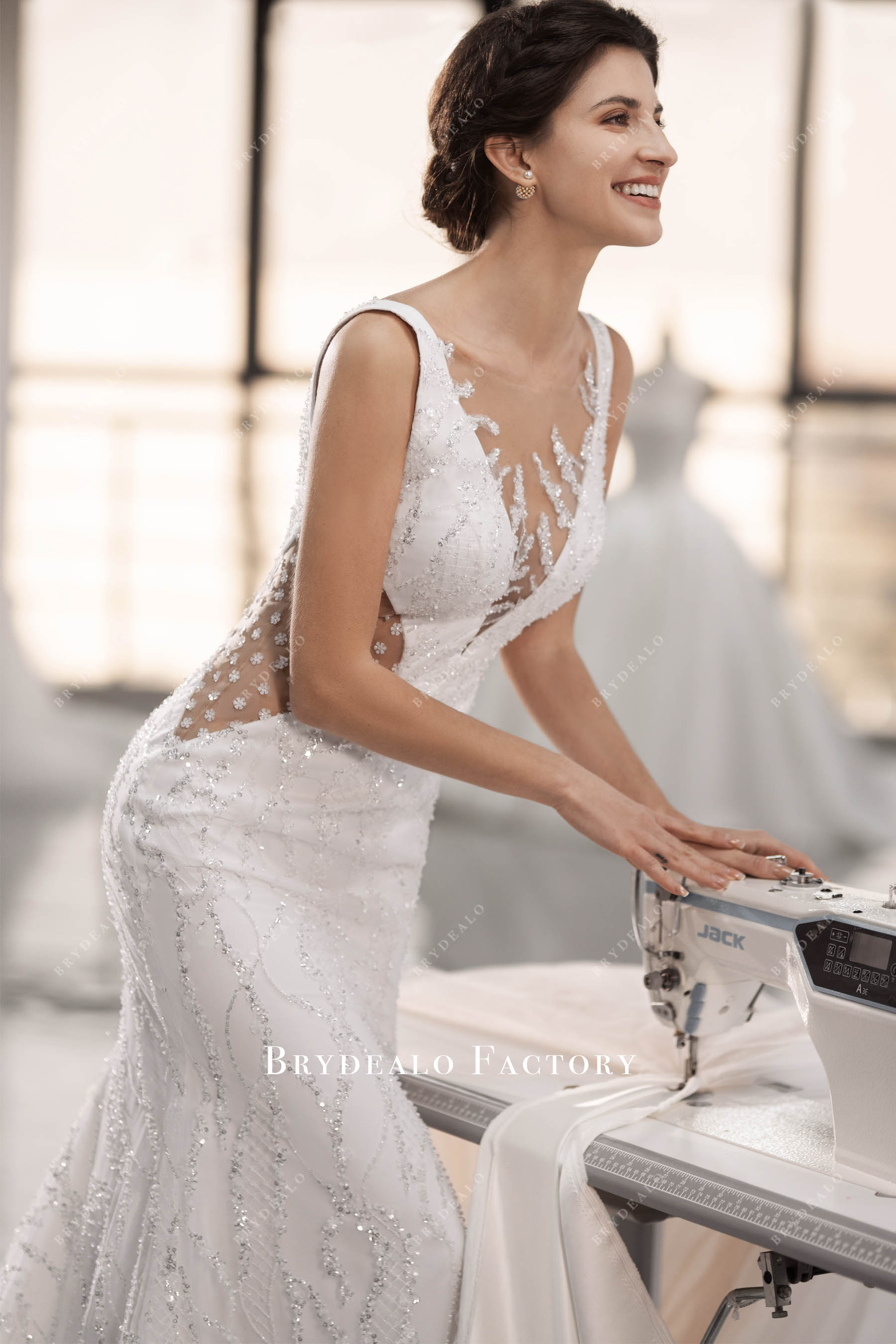 illusion neck alluring wedding dress