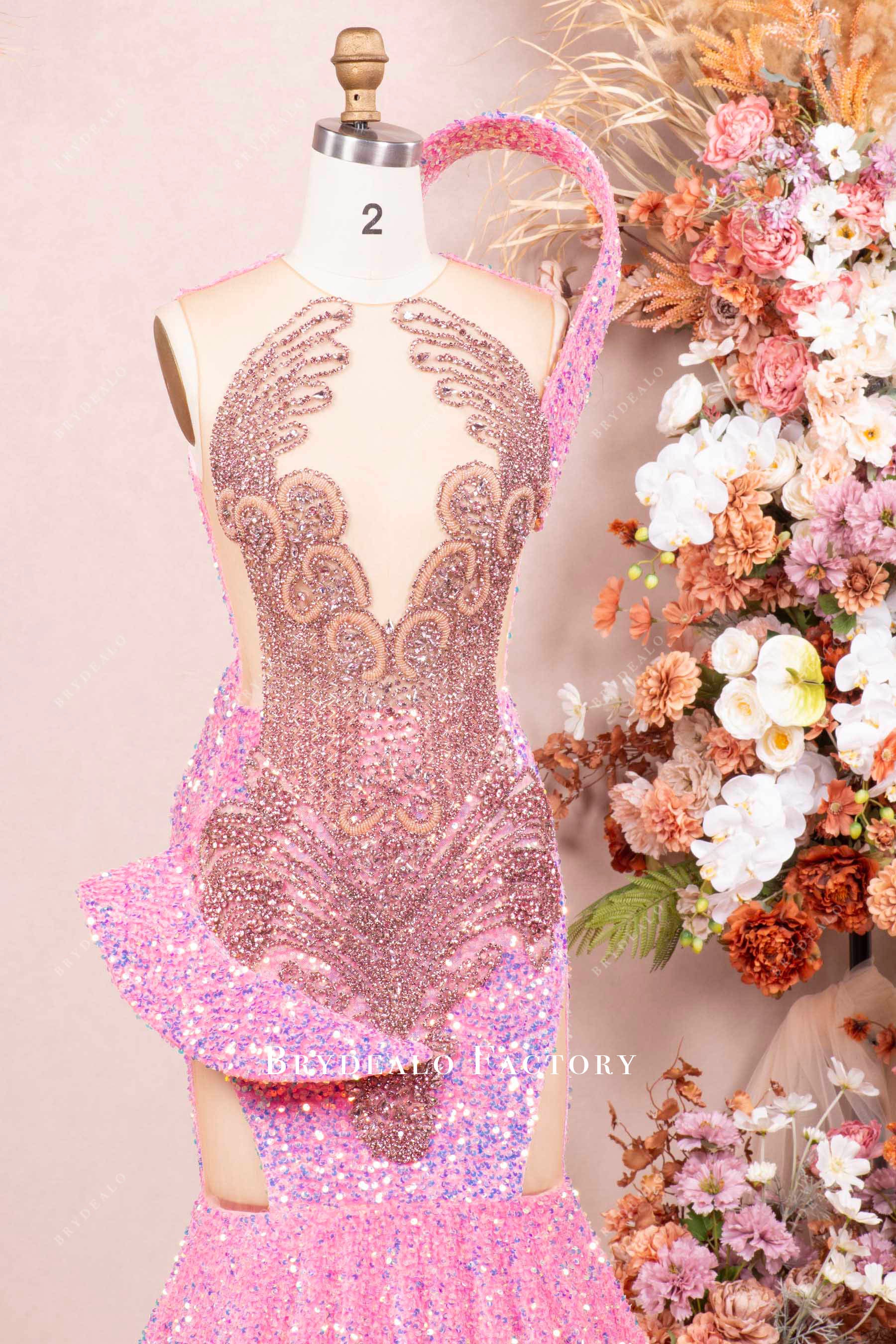 illusion neck rhinestone prom dress