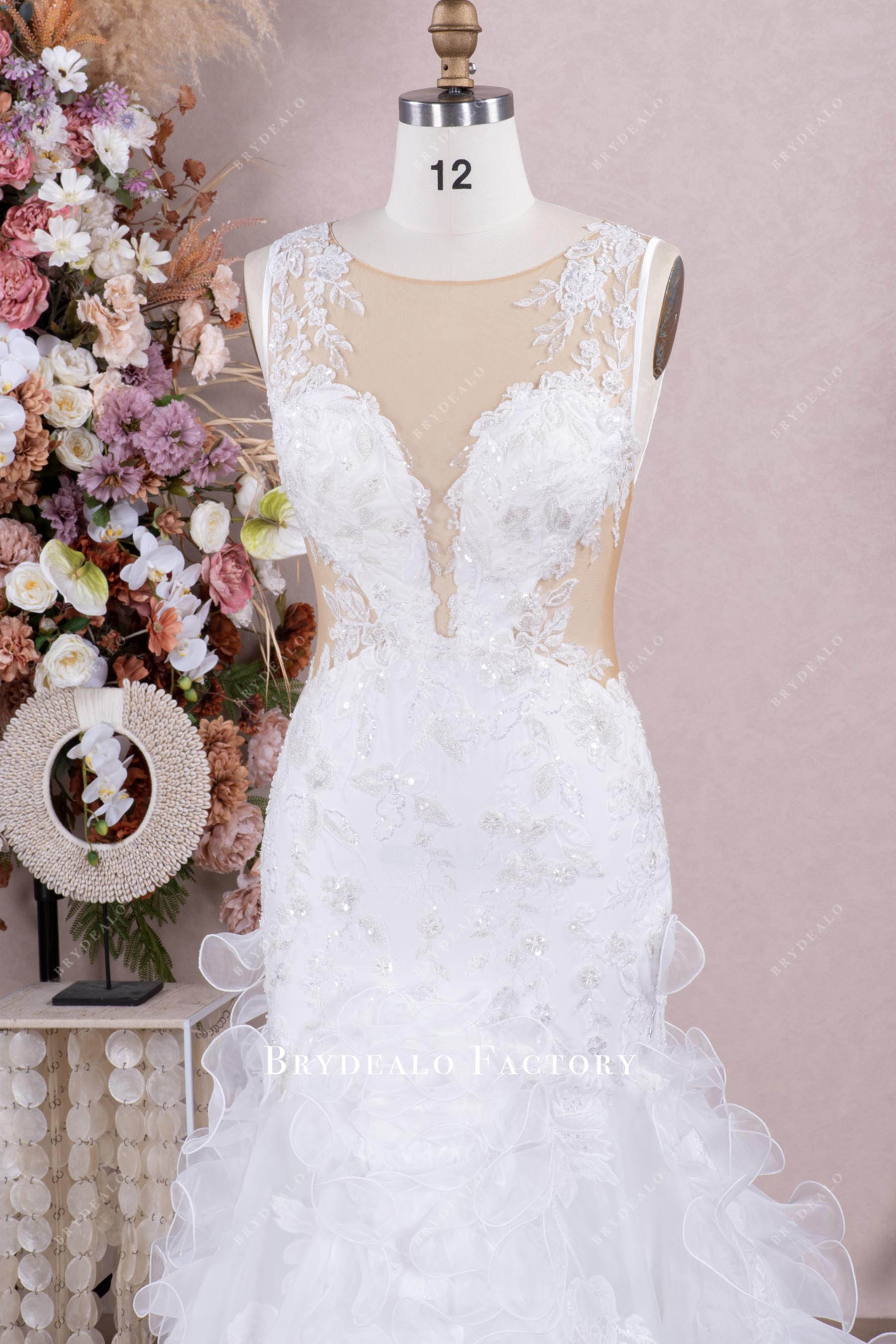 illusion neck sparkly lace wedding dress