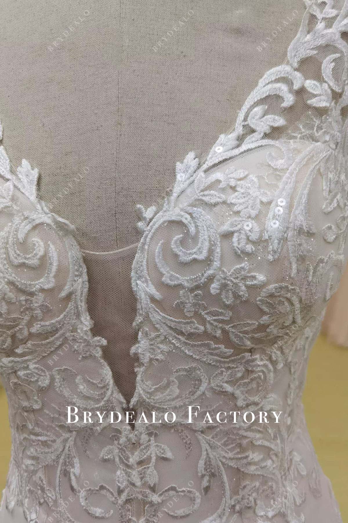 illusion plunging neck wedding dress