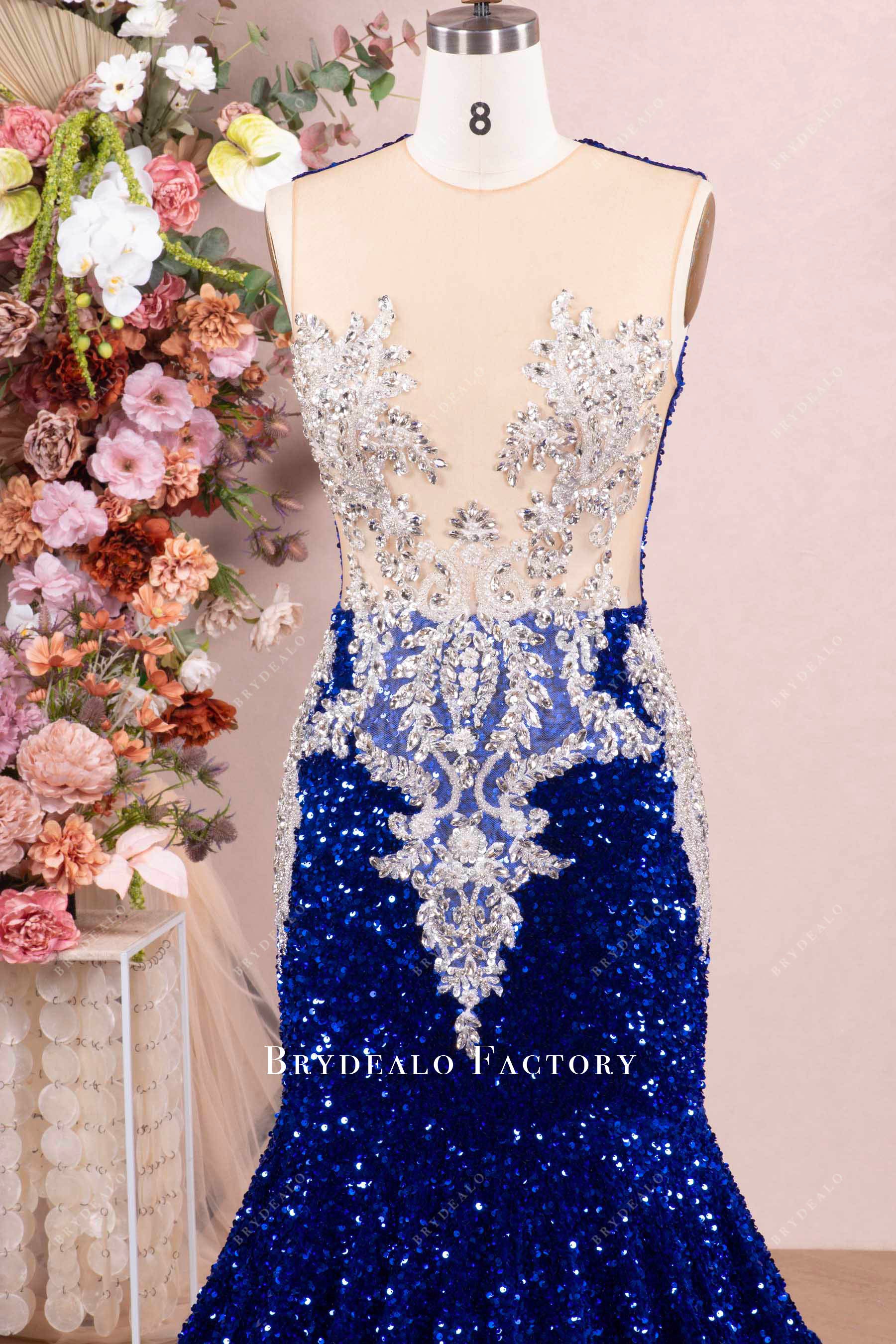 illusion rhinestone prom dress