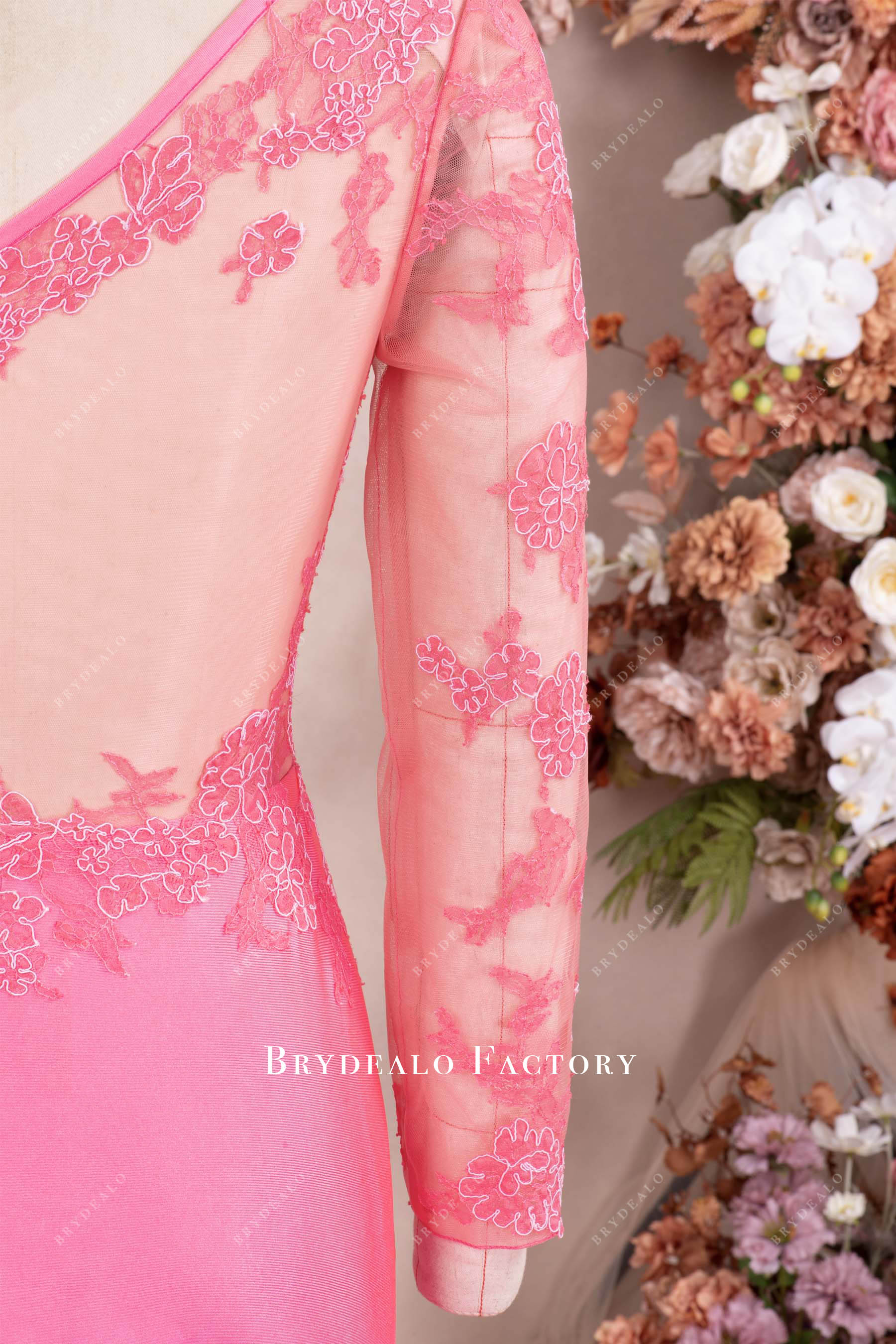 illusion sleeve lace formal dress