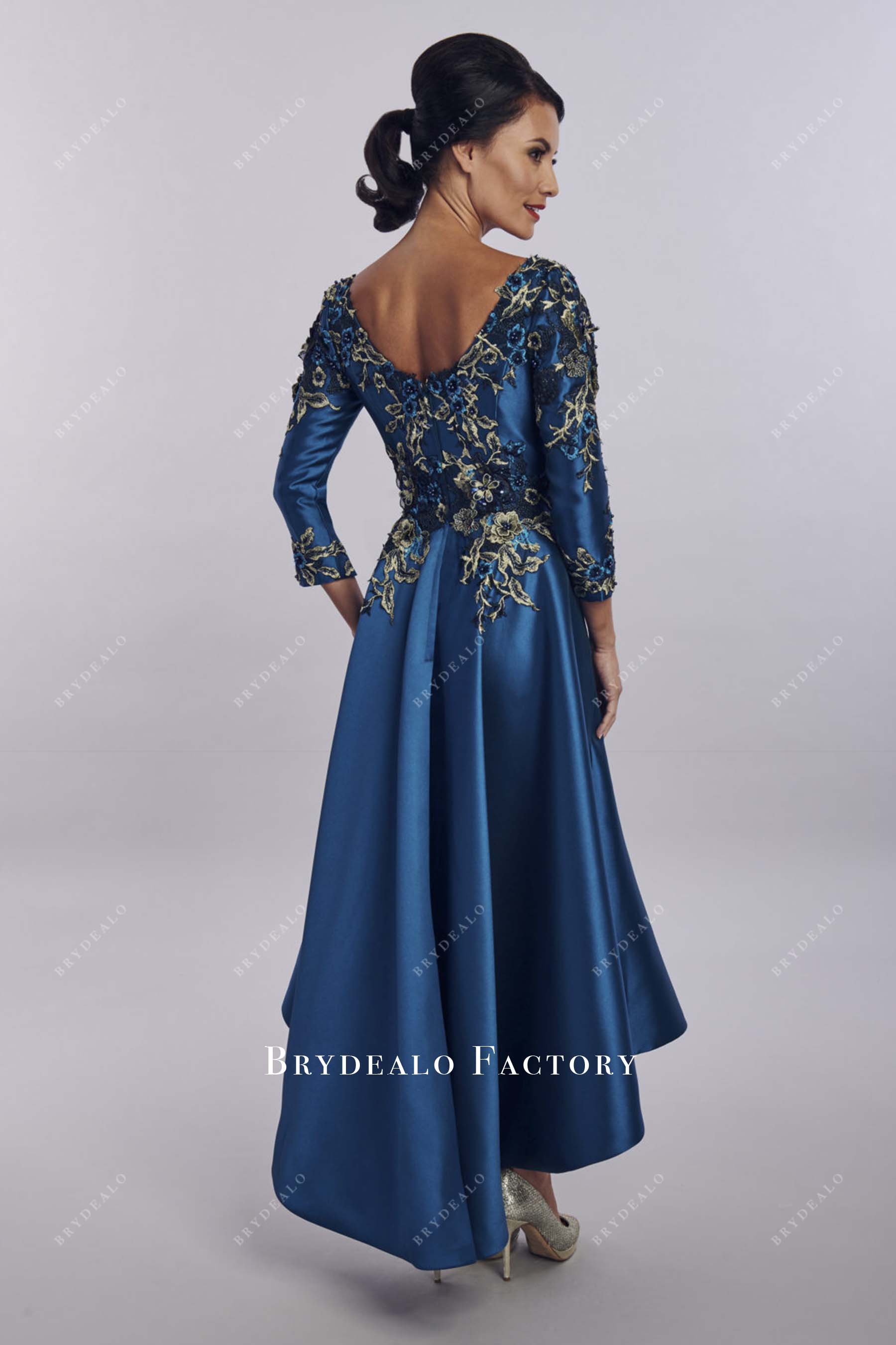 ink blue high to low mother of bride dress