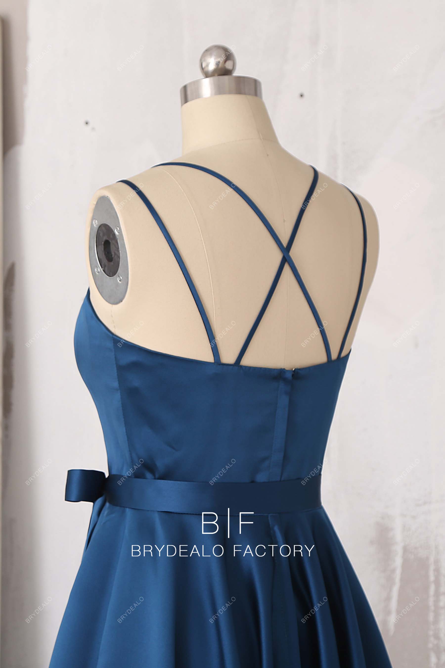 ink satin crisscross back bridesmaid dress