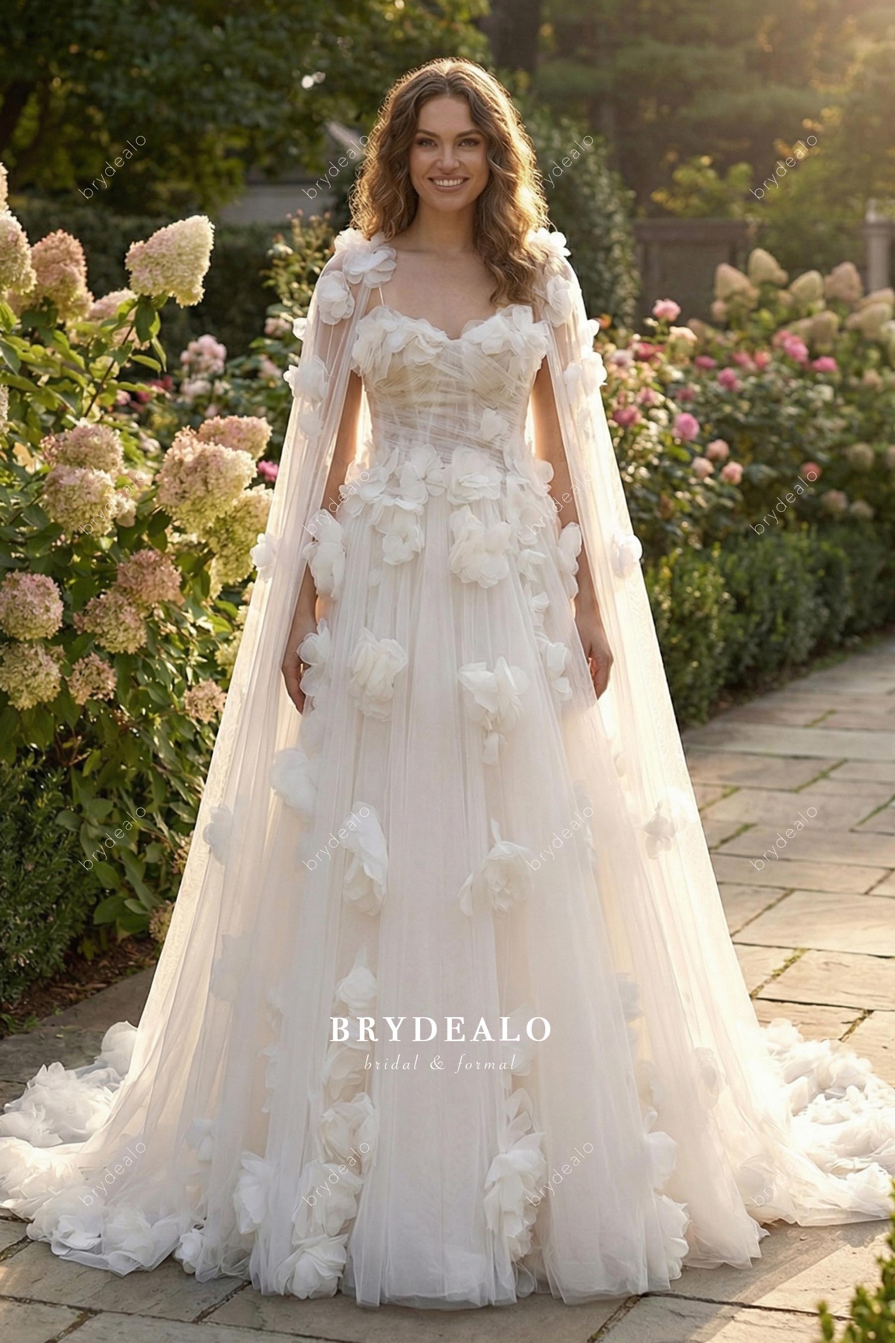 3D Floral Lace Spaghetti Strap A-Line Wedding Dress Cape Only