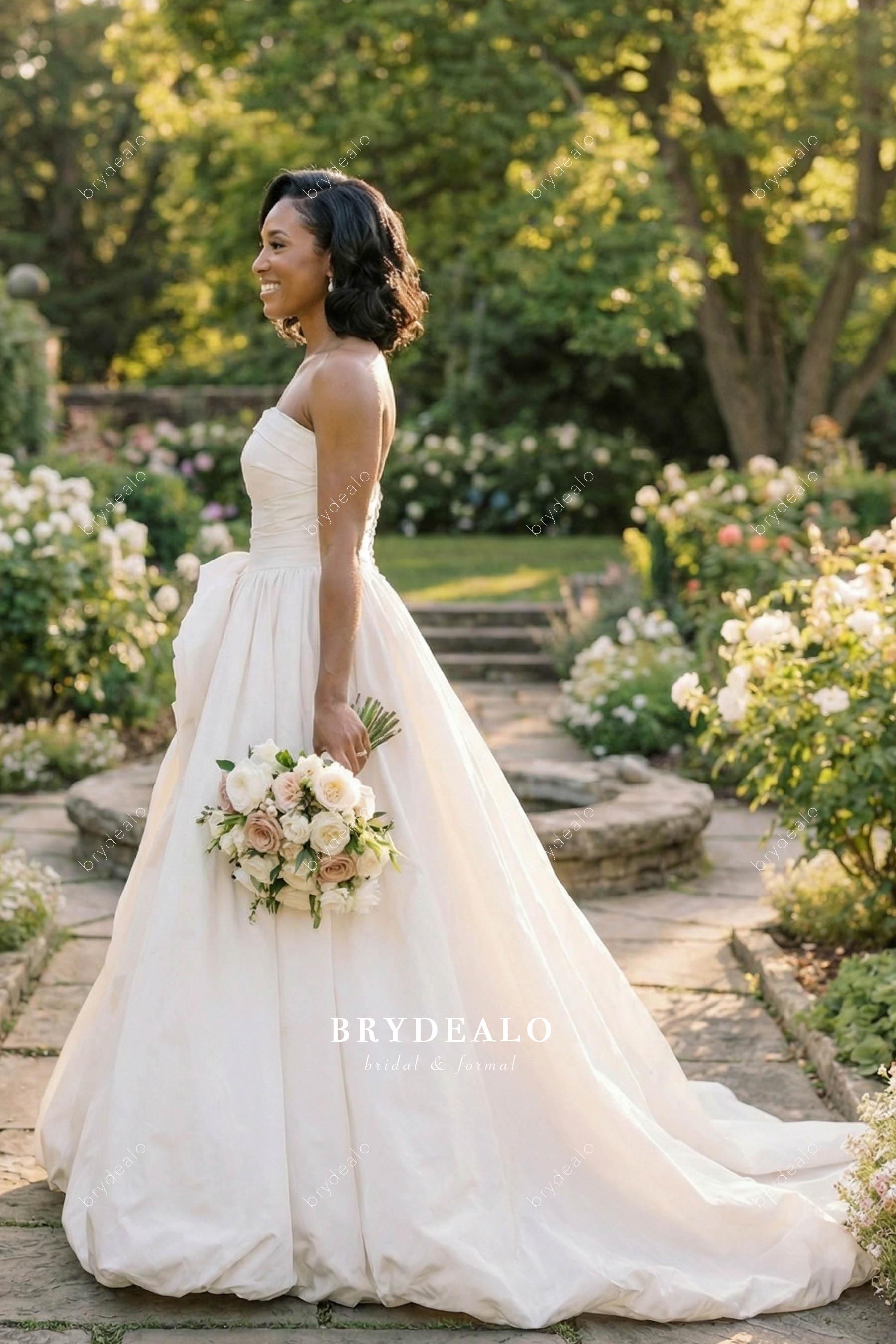 ivory a line chapel train wedding dress