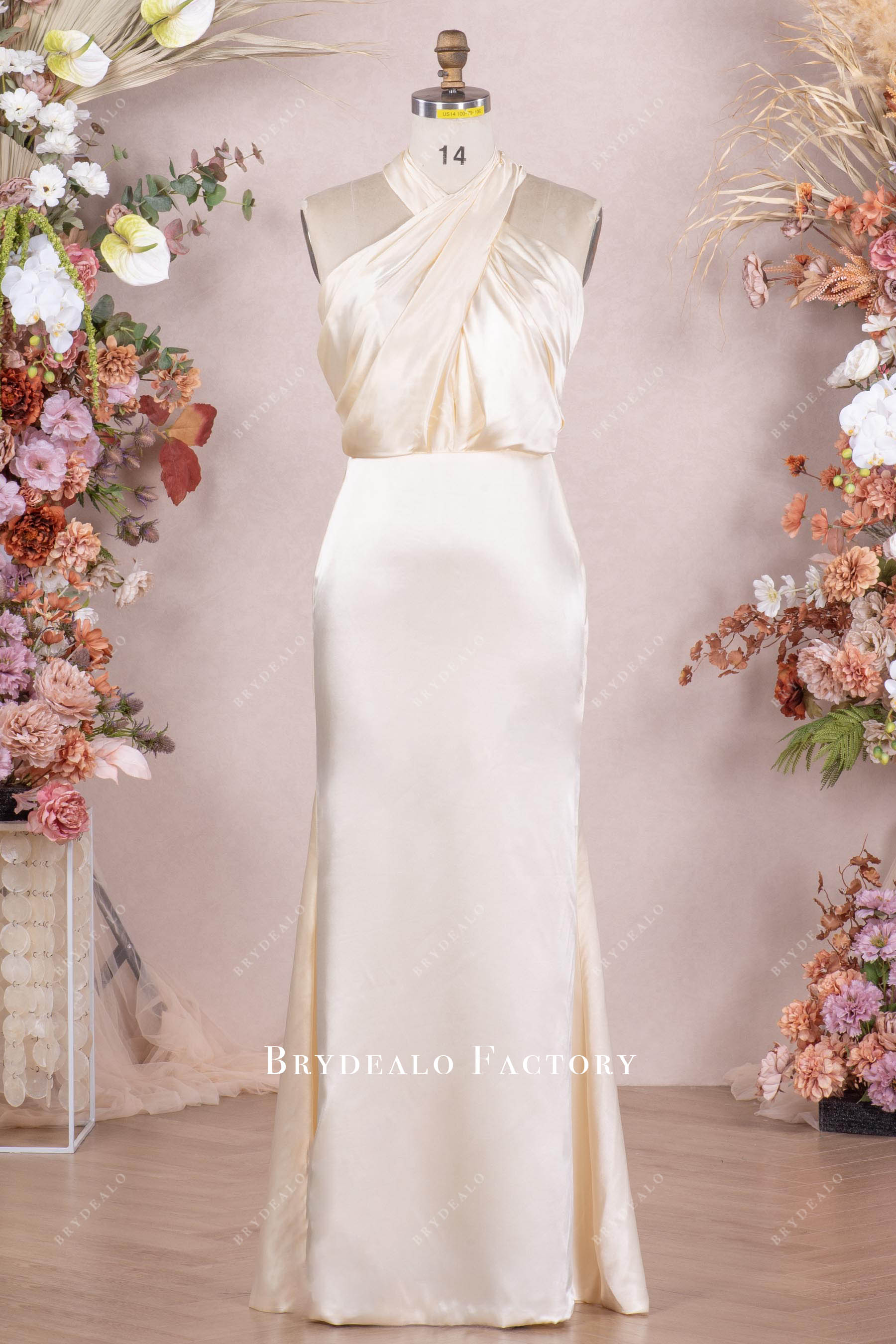 Ivory Charmeuse Halter Floor Length Rehearsal Dinner Dress Ivory Charmeuse Halter Floor Length Rehearsal Dinner Dress