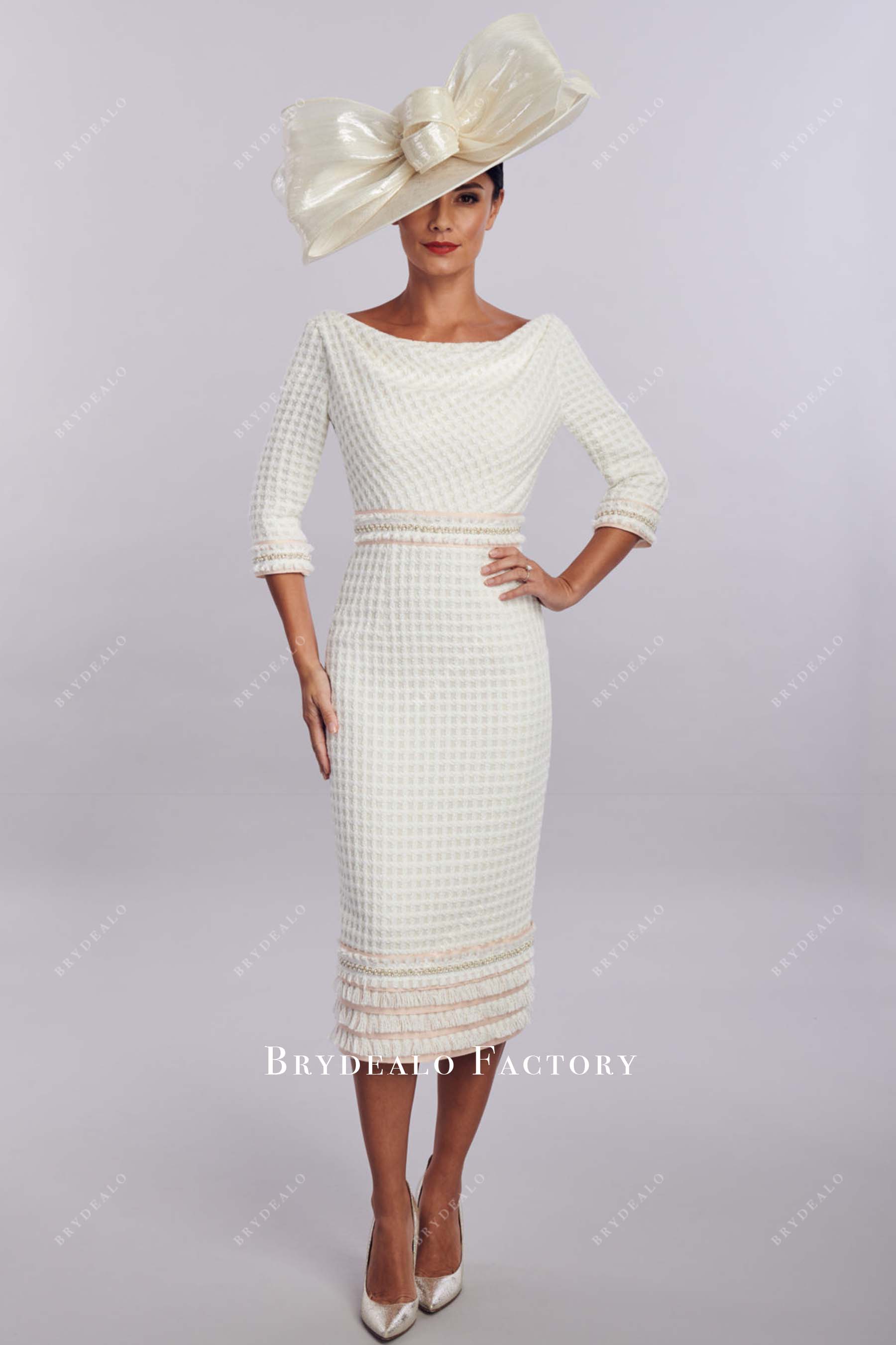 Beaded Ivory Cowl Neck Pencil Mother Of Bride Dress