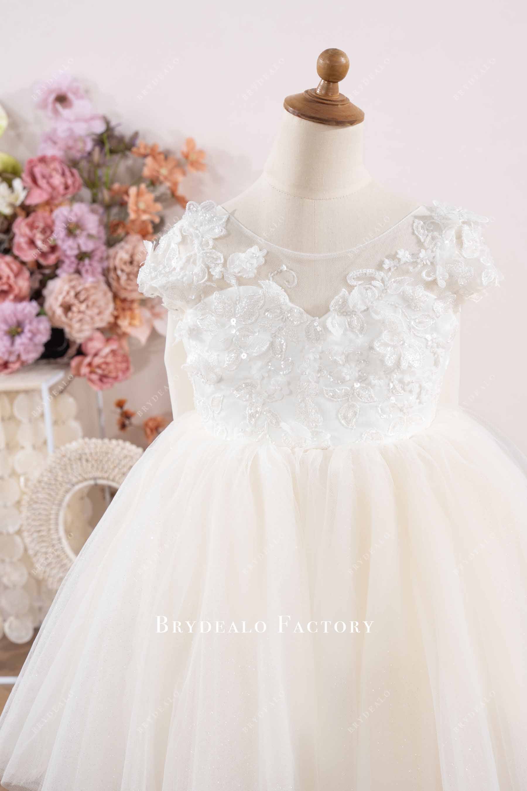 ivory luxury flower lace kids dress