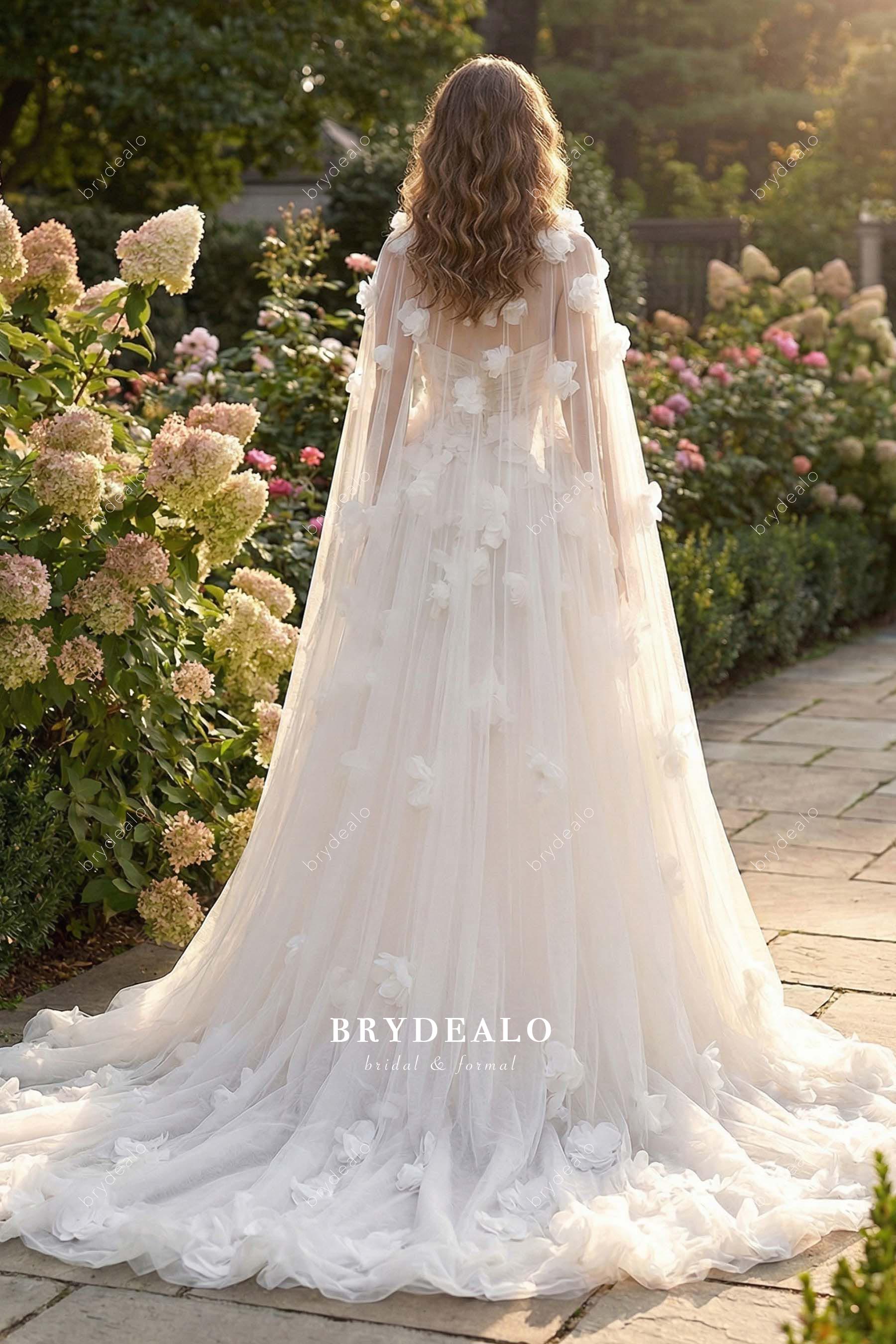 ivory see through cape bridal dress