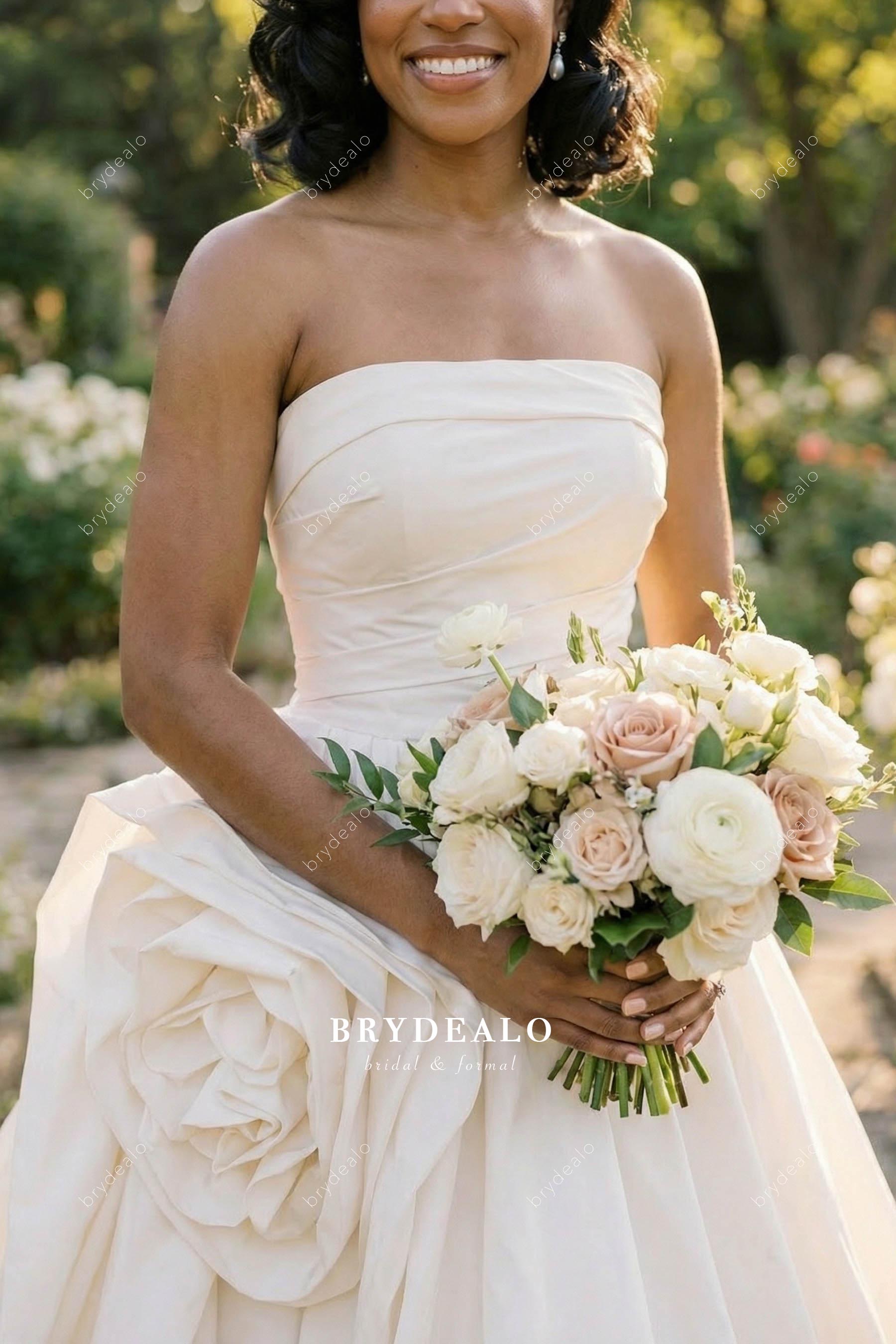 ivory strapless 3d floral bridal dress