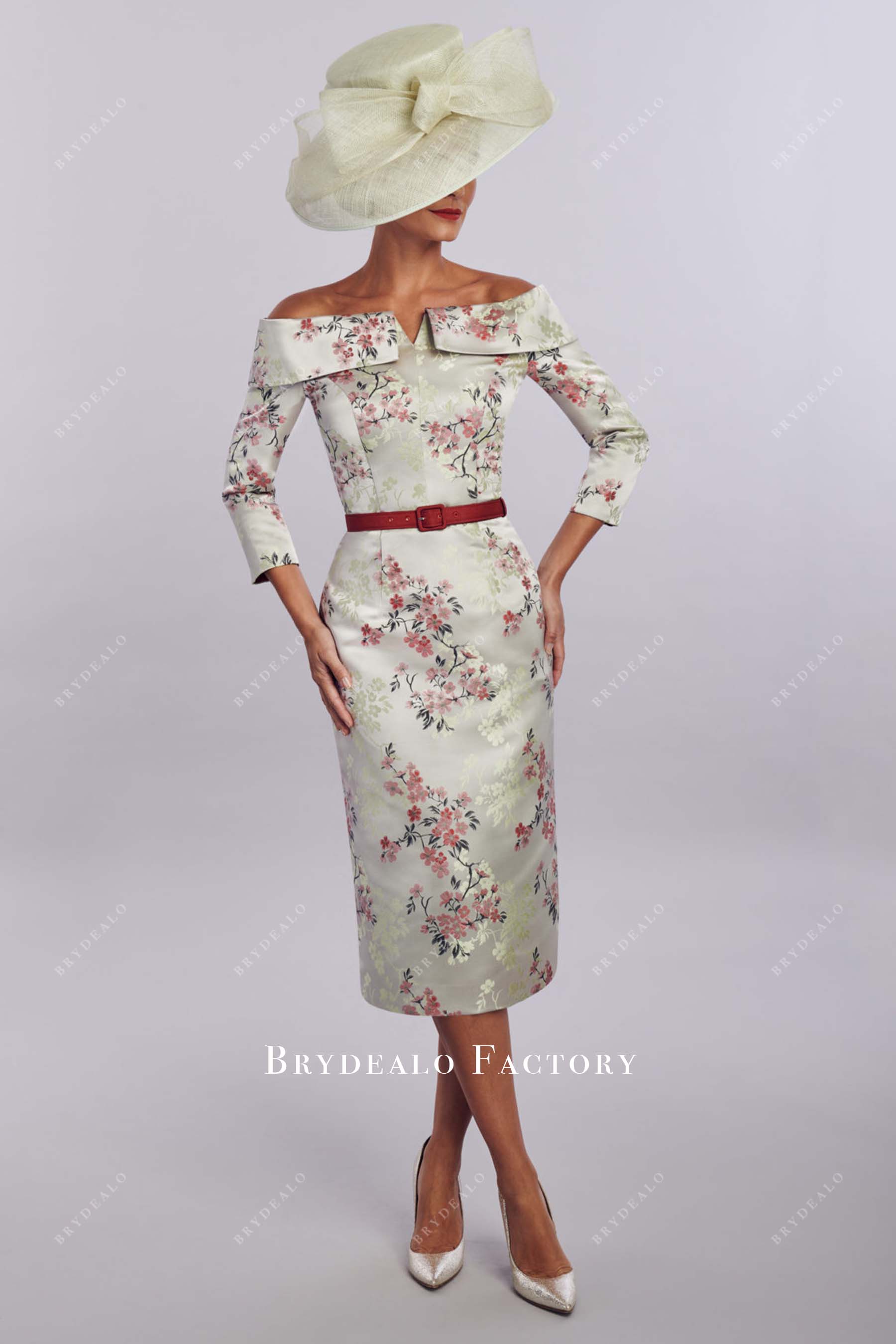jacquard off shoulder mother of bride dress