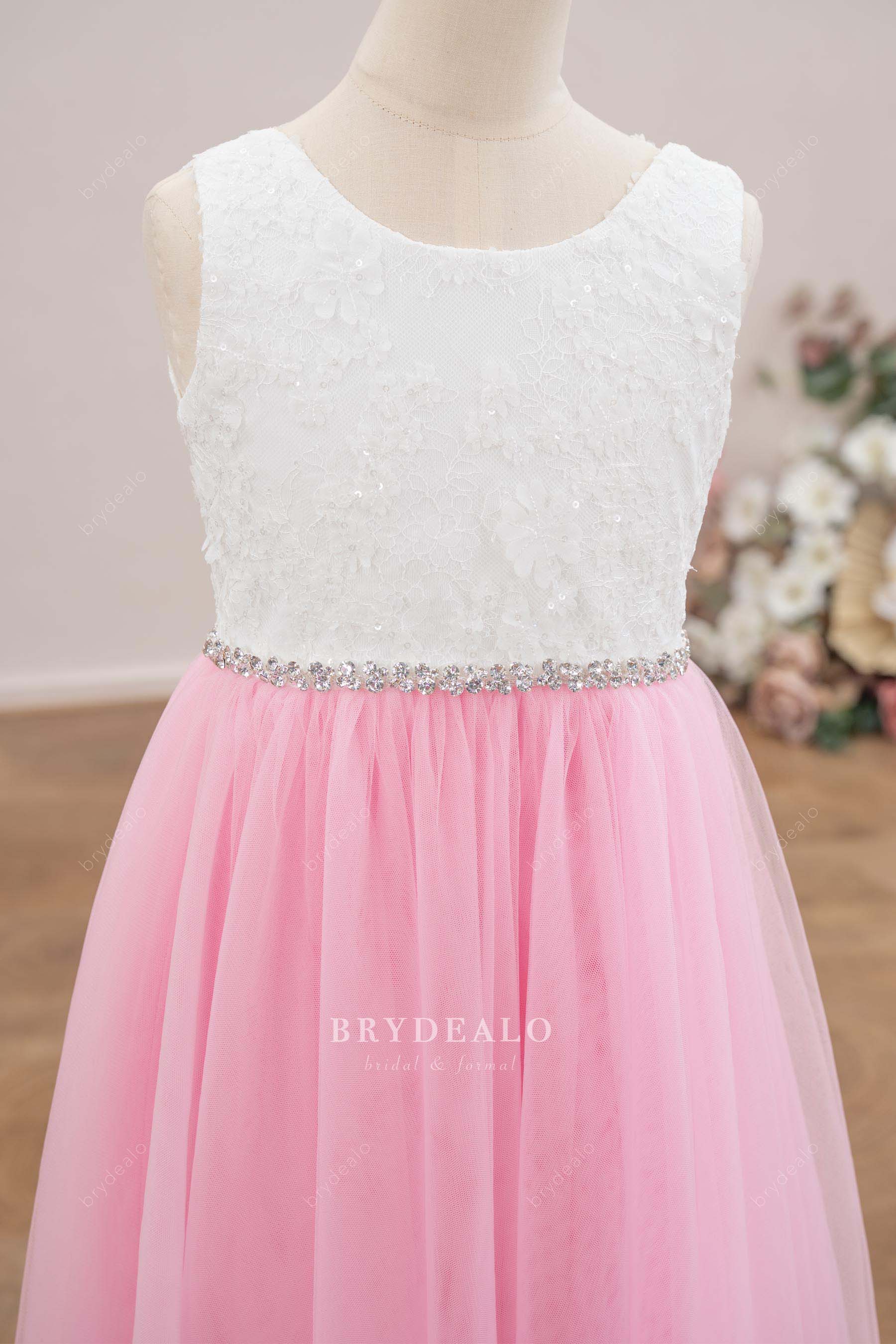 jewel neck lace flower girl dress