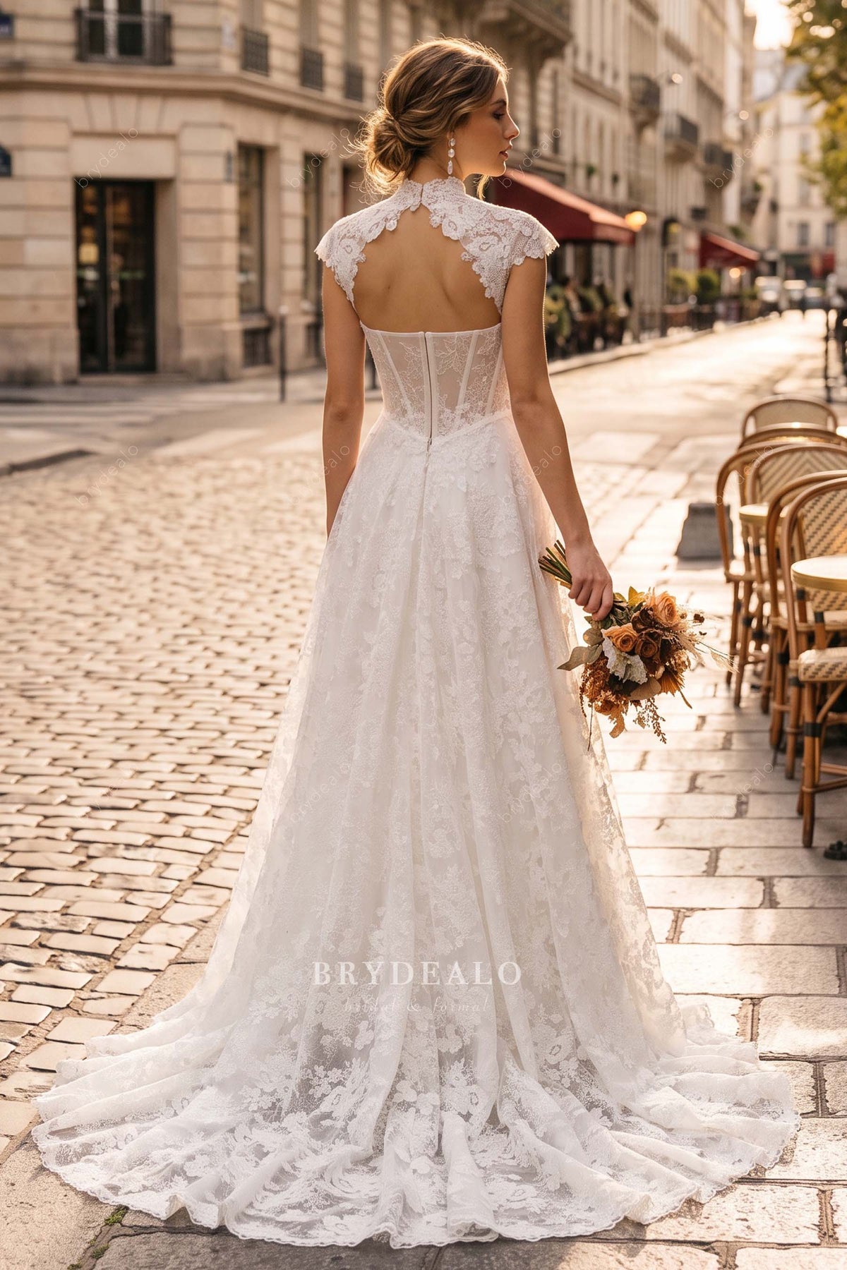 keyhole back lace wedding dress