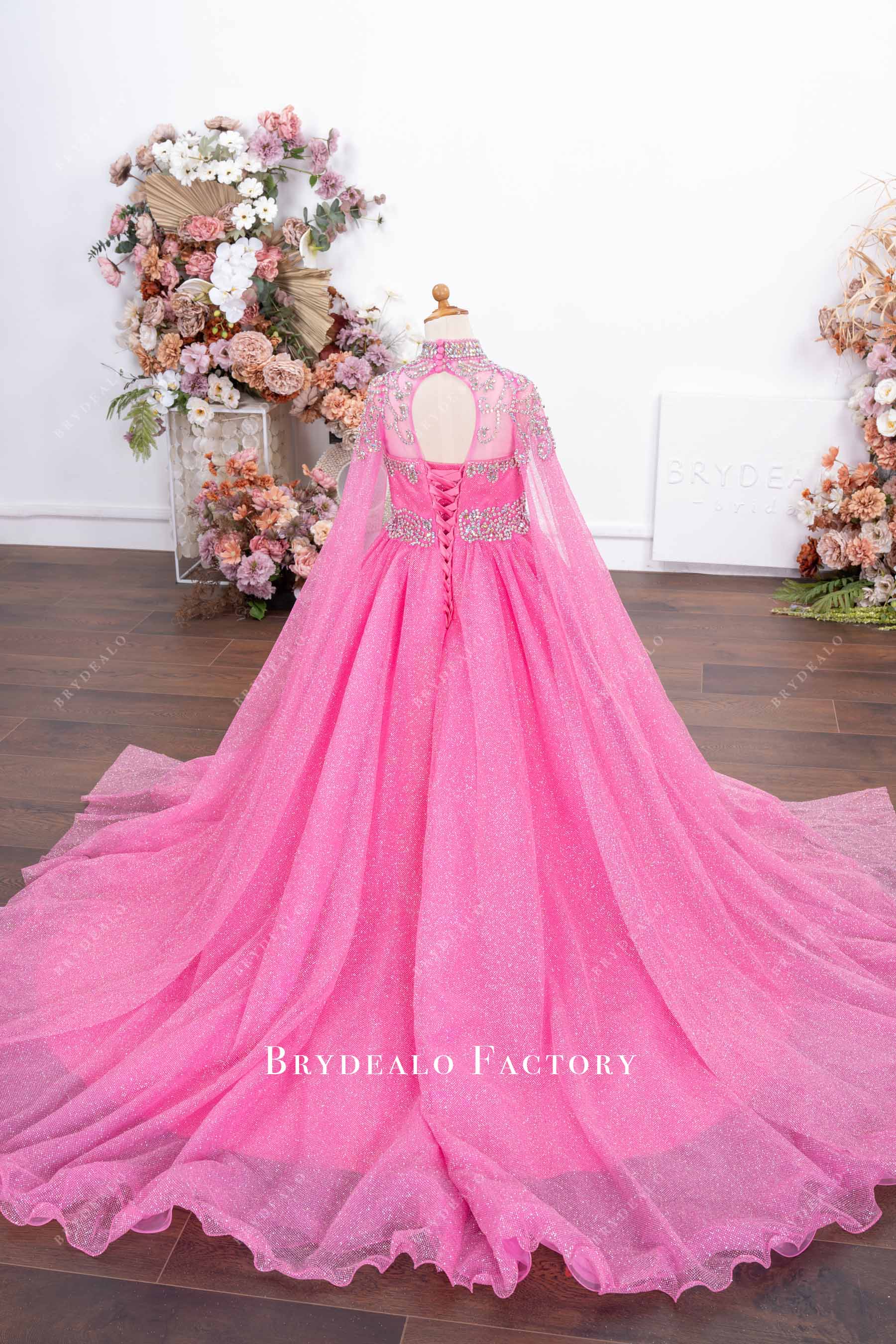 keyhole back long sleeve teen pageant gown