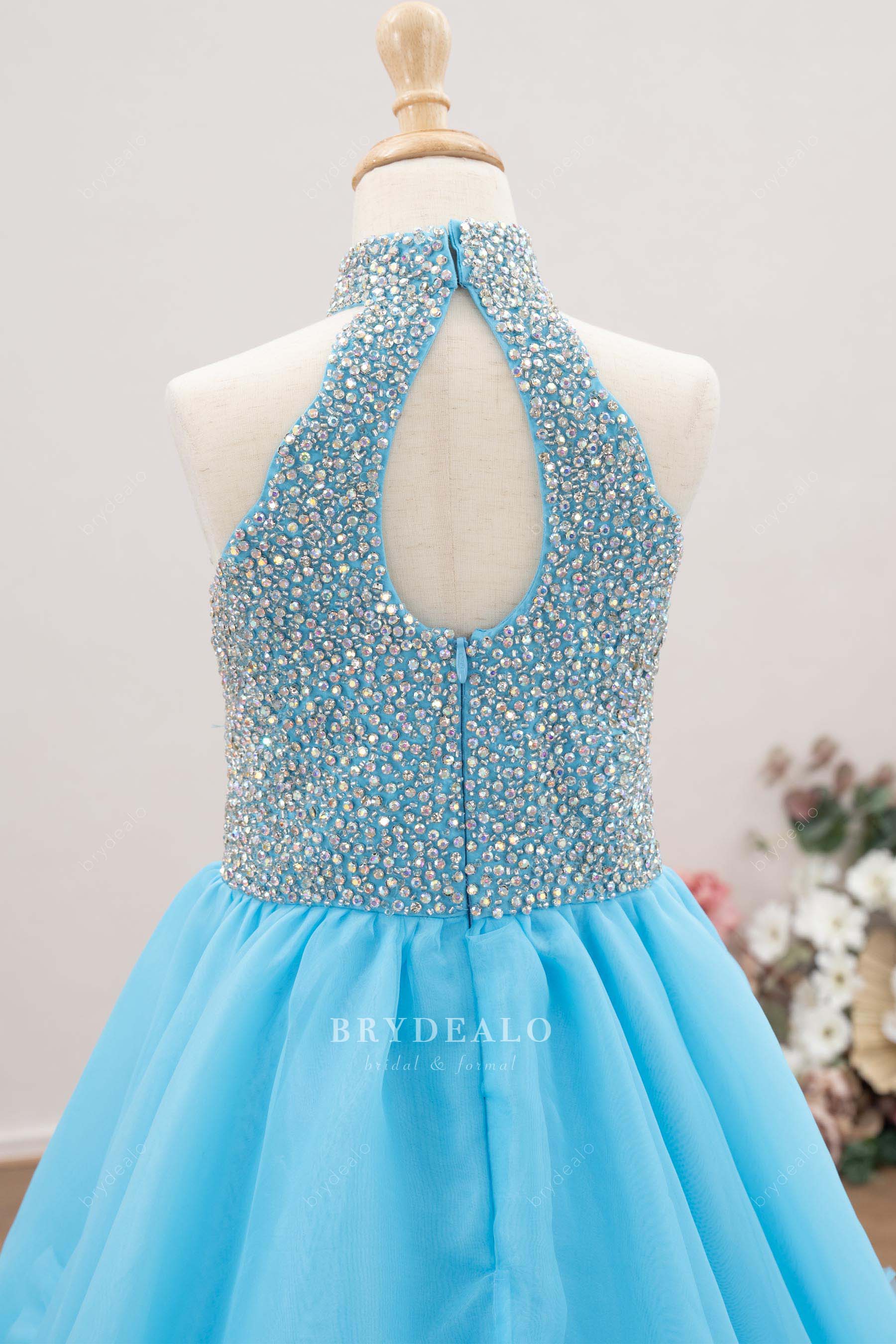 keyhole back rhinestone blue junior pageant dress