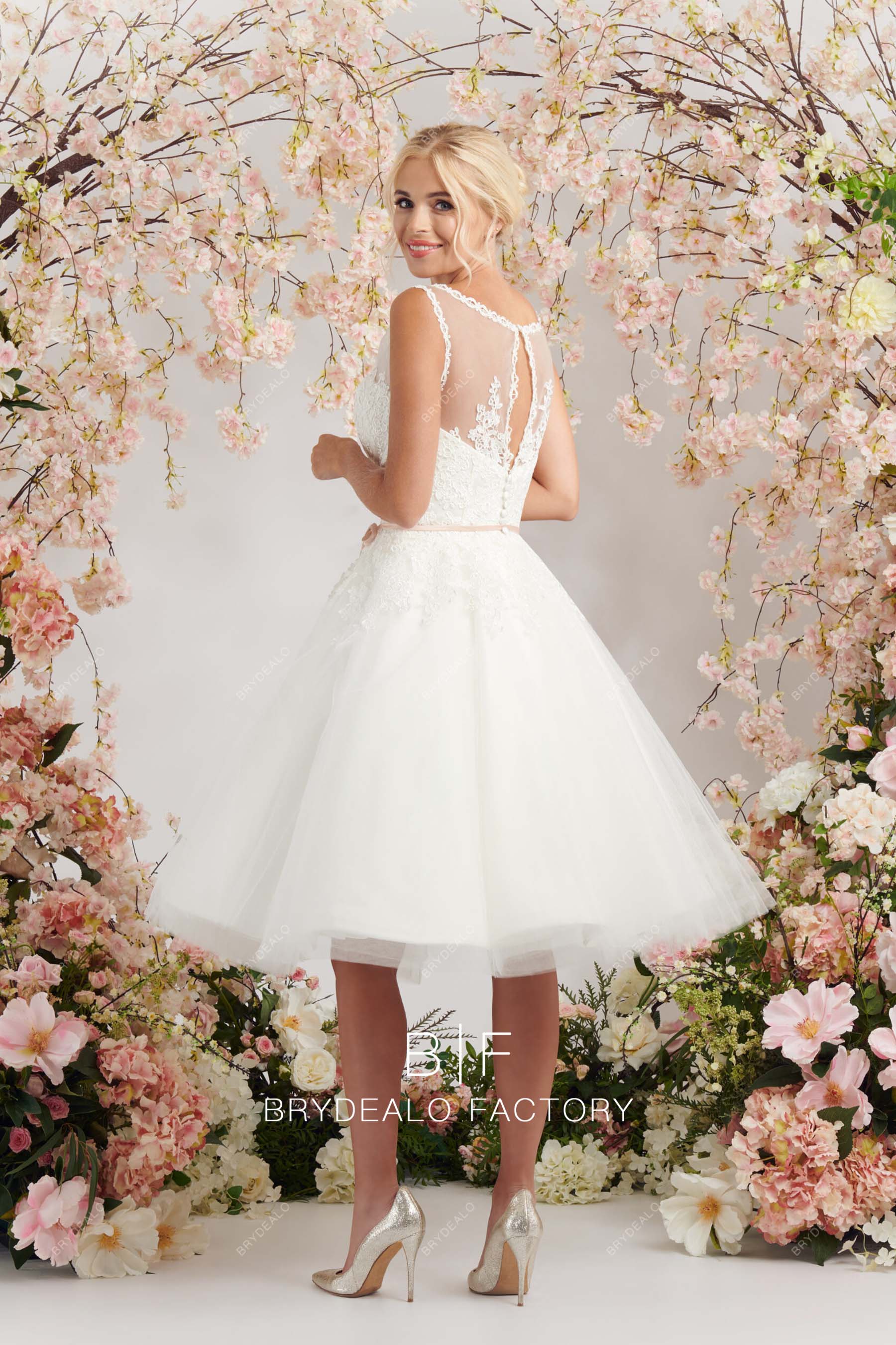 keyhole back tea length chic bridal gown