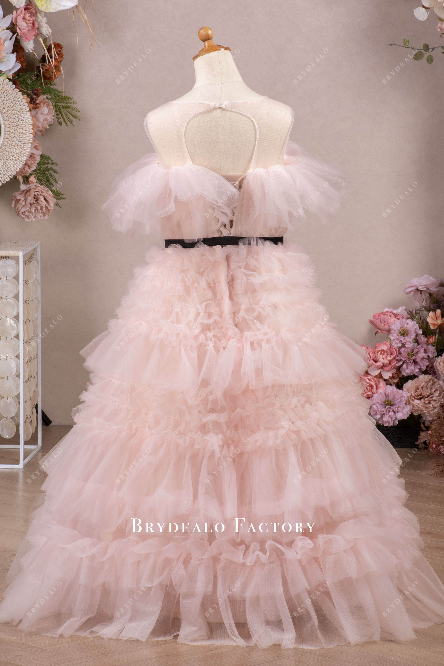 keyhole back tiered floor length flower girl dress