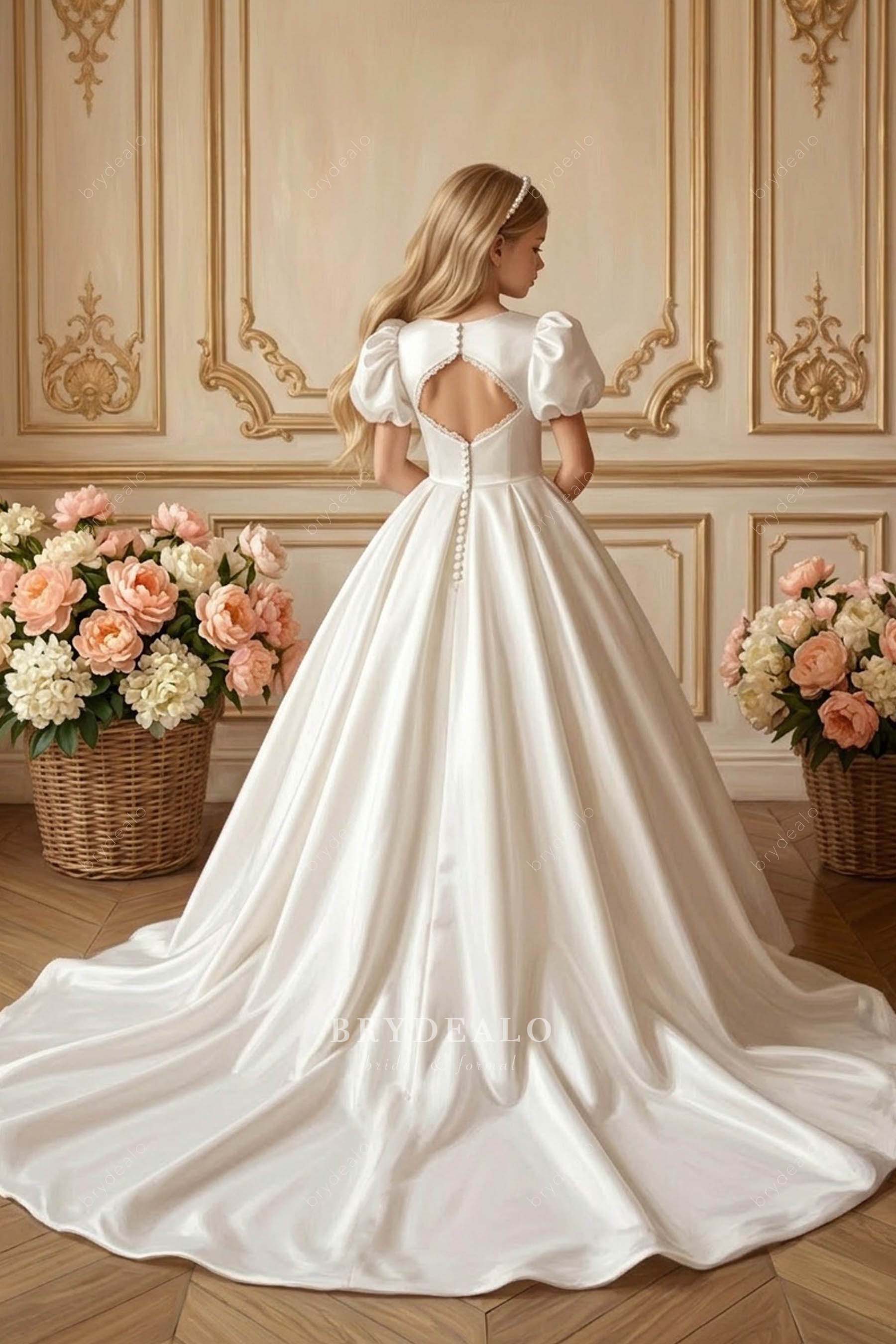 keyhole back white first communion dress