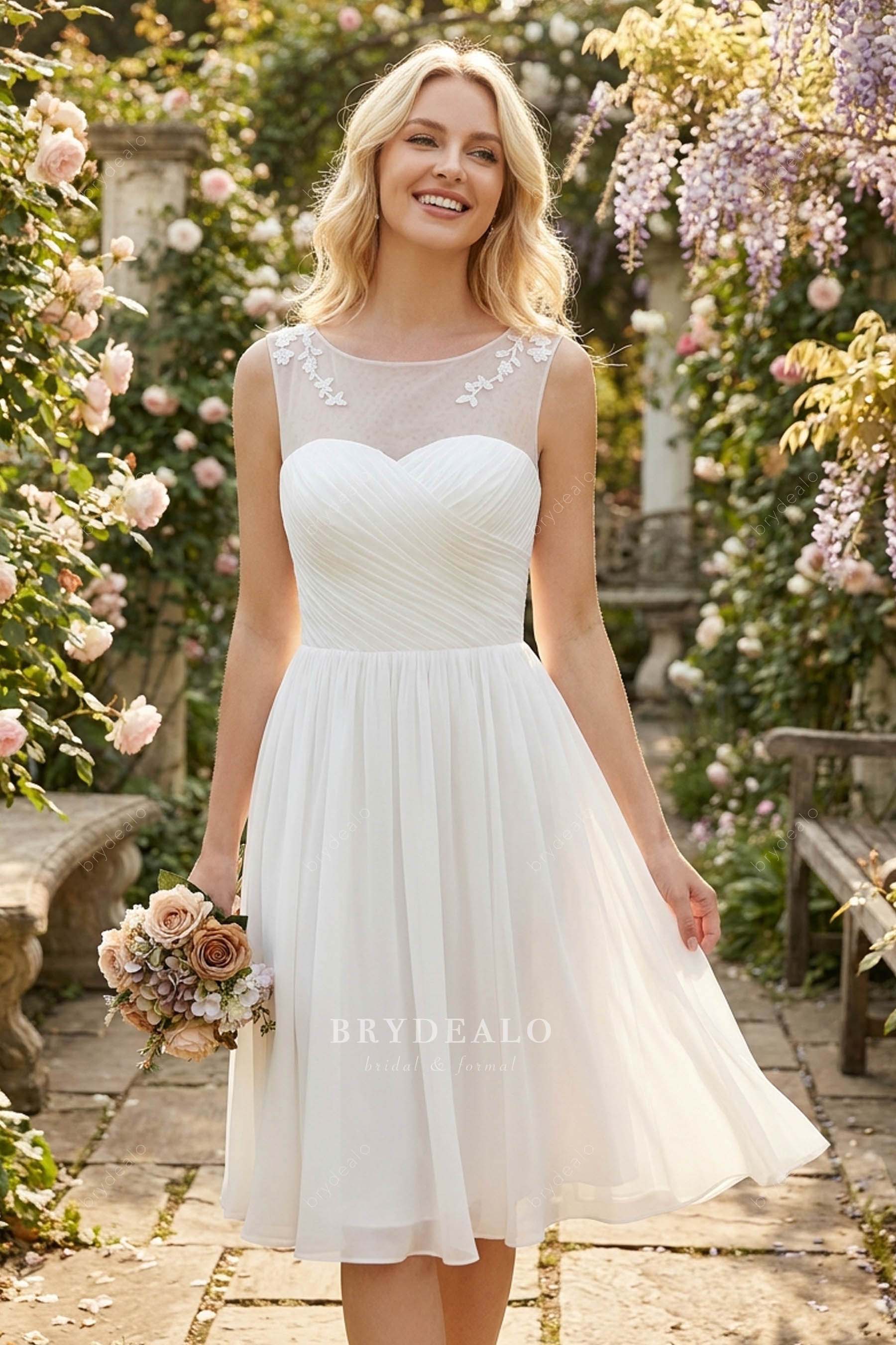 knee length flowing chiffon wedding dress