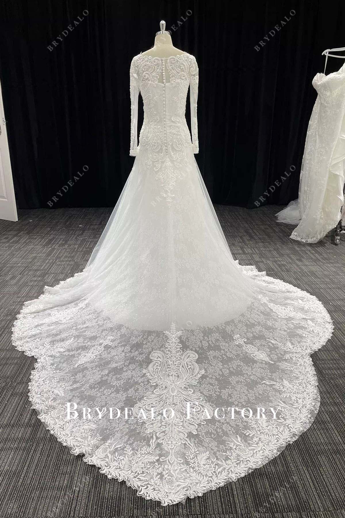 lace a line chapel train wedding dress