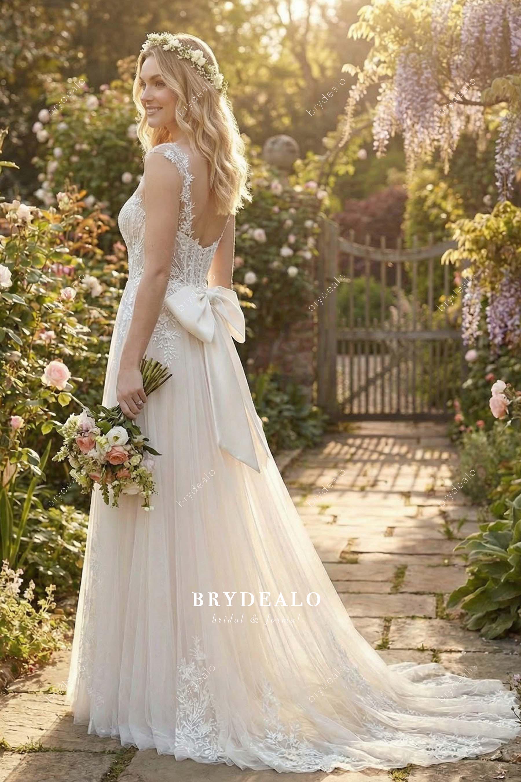 lace a line chapel train wedding dress