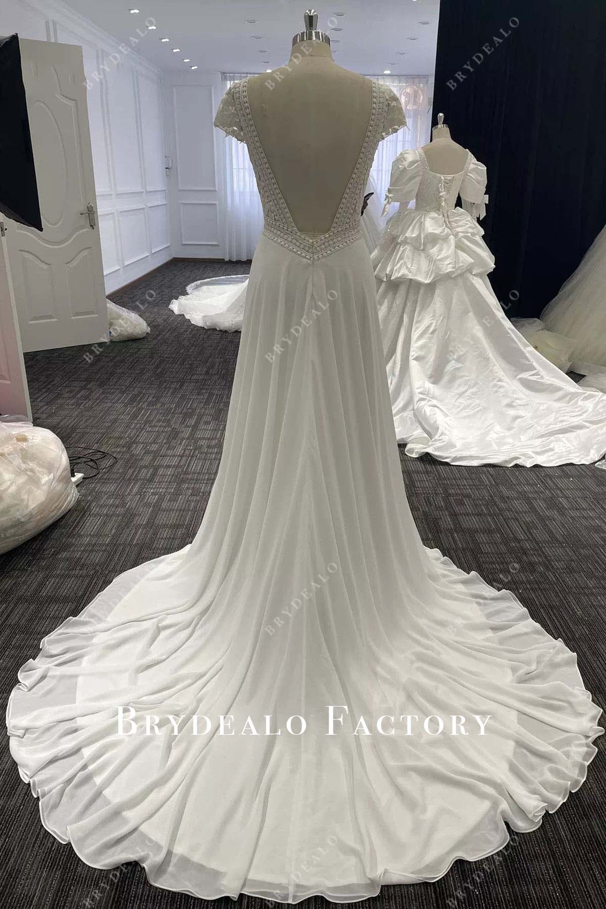 lace a line court train wedding dress