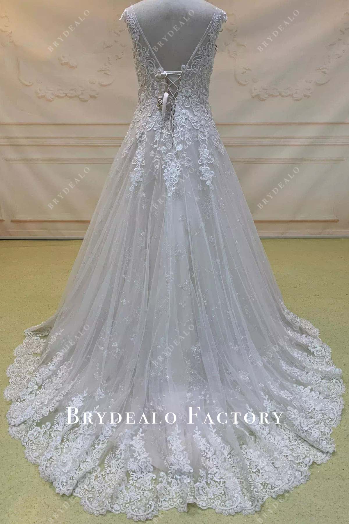lace a line court train wedding dress