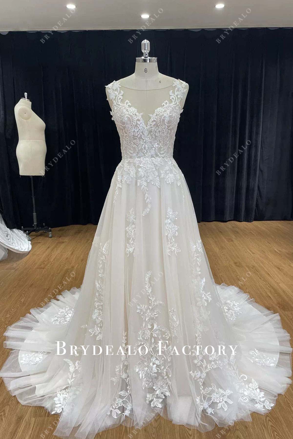 lace appliques a line wedding dress