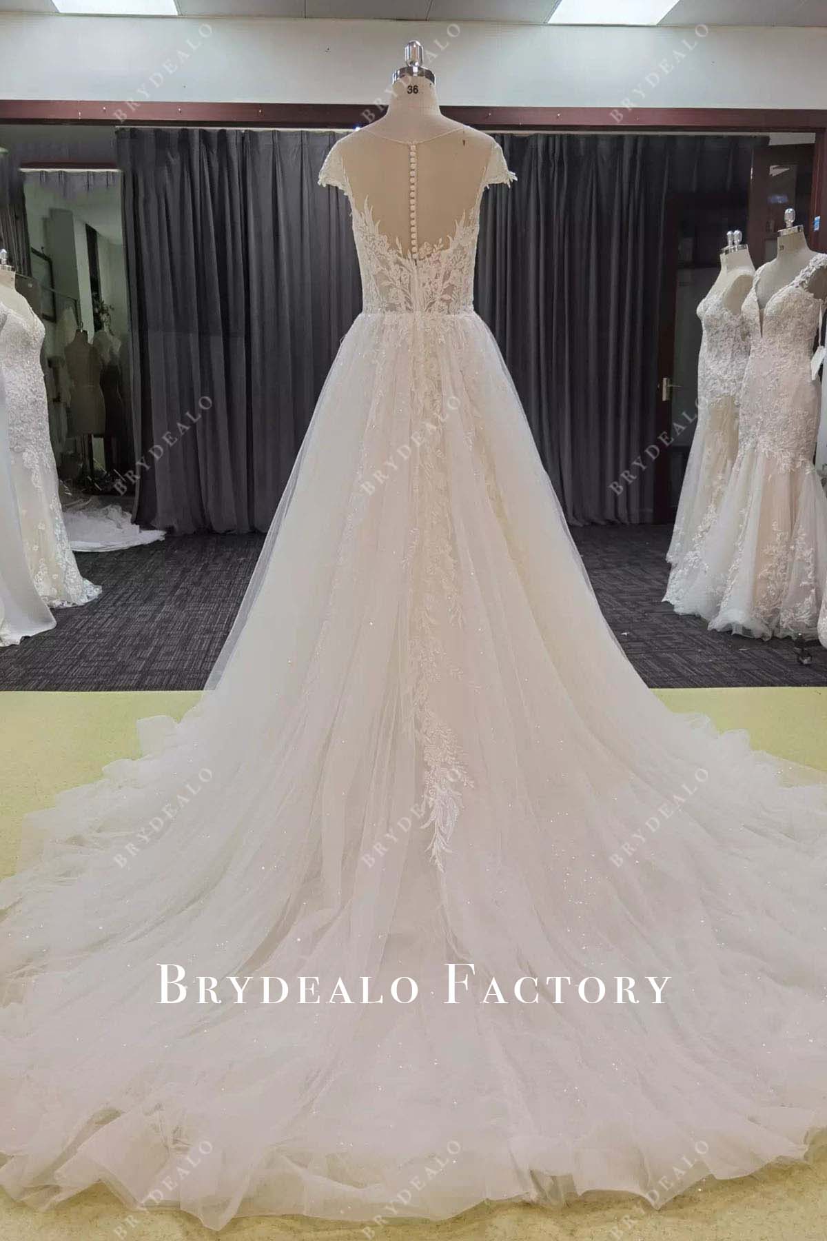 lace appliques long train wedding dress