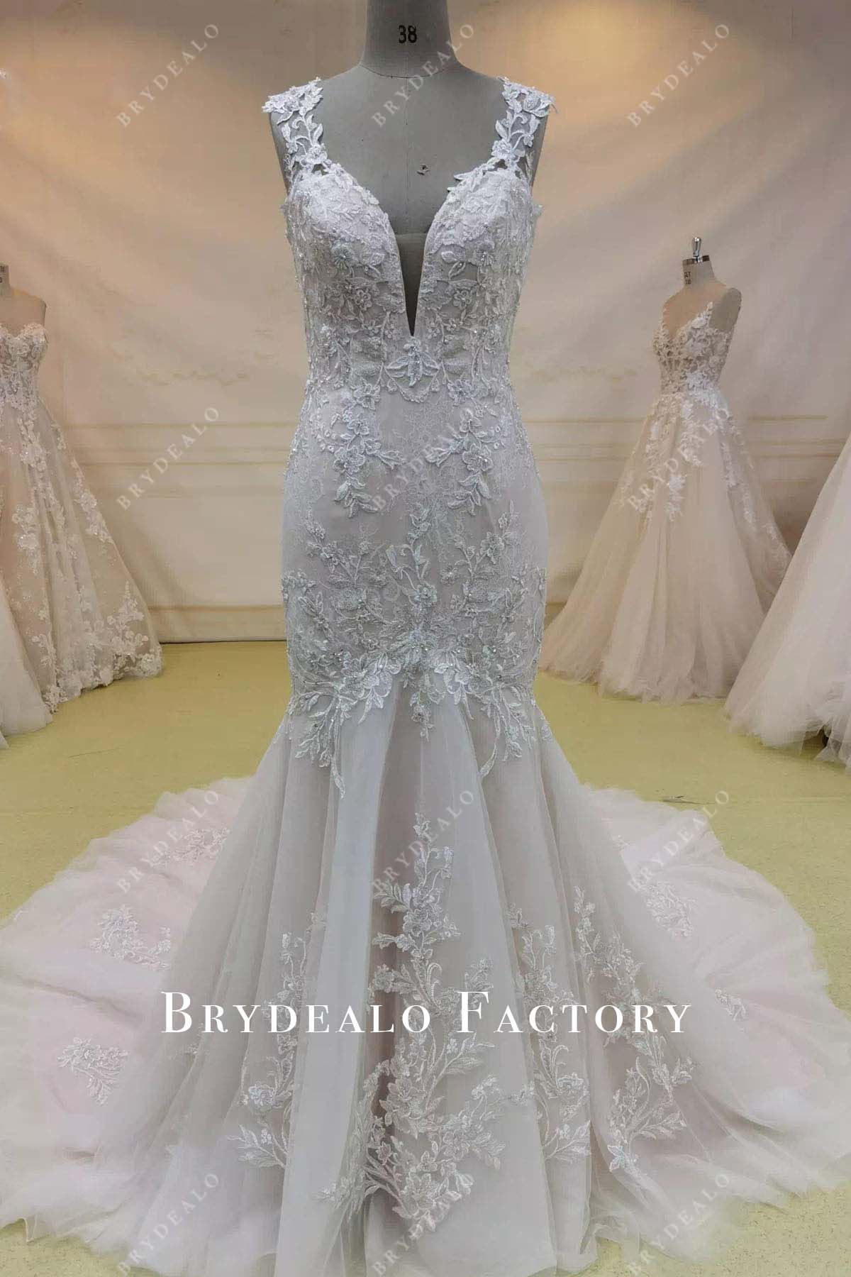lace appliques mermaid wedding dress