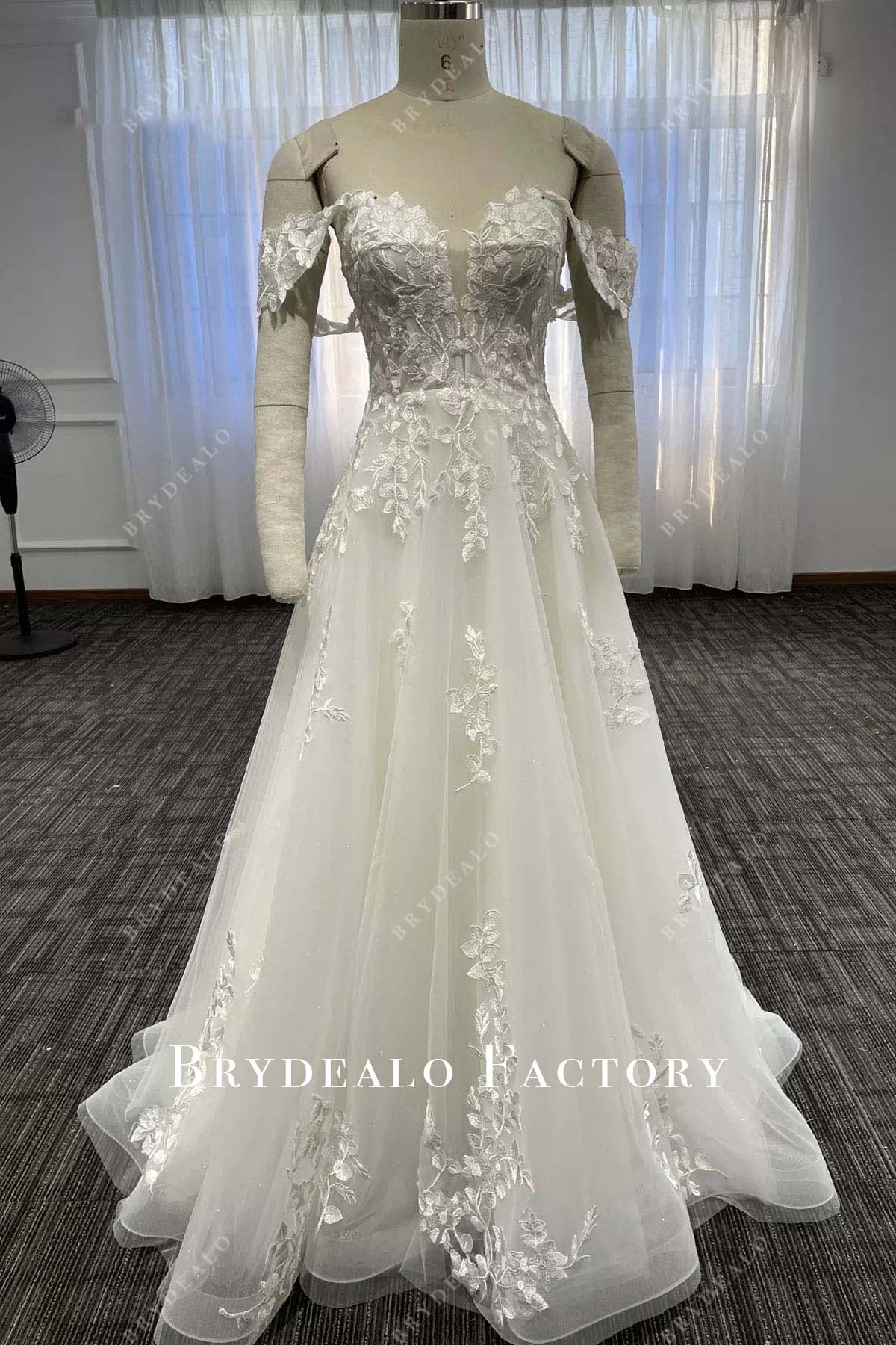 lace appliques off shoulder wedding dress